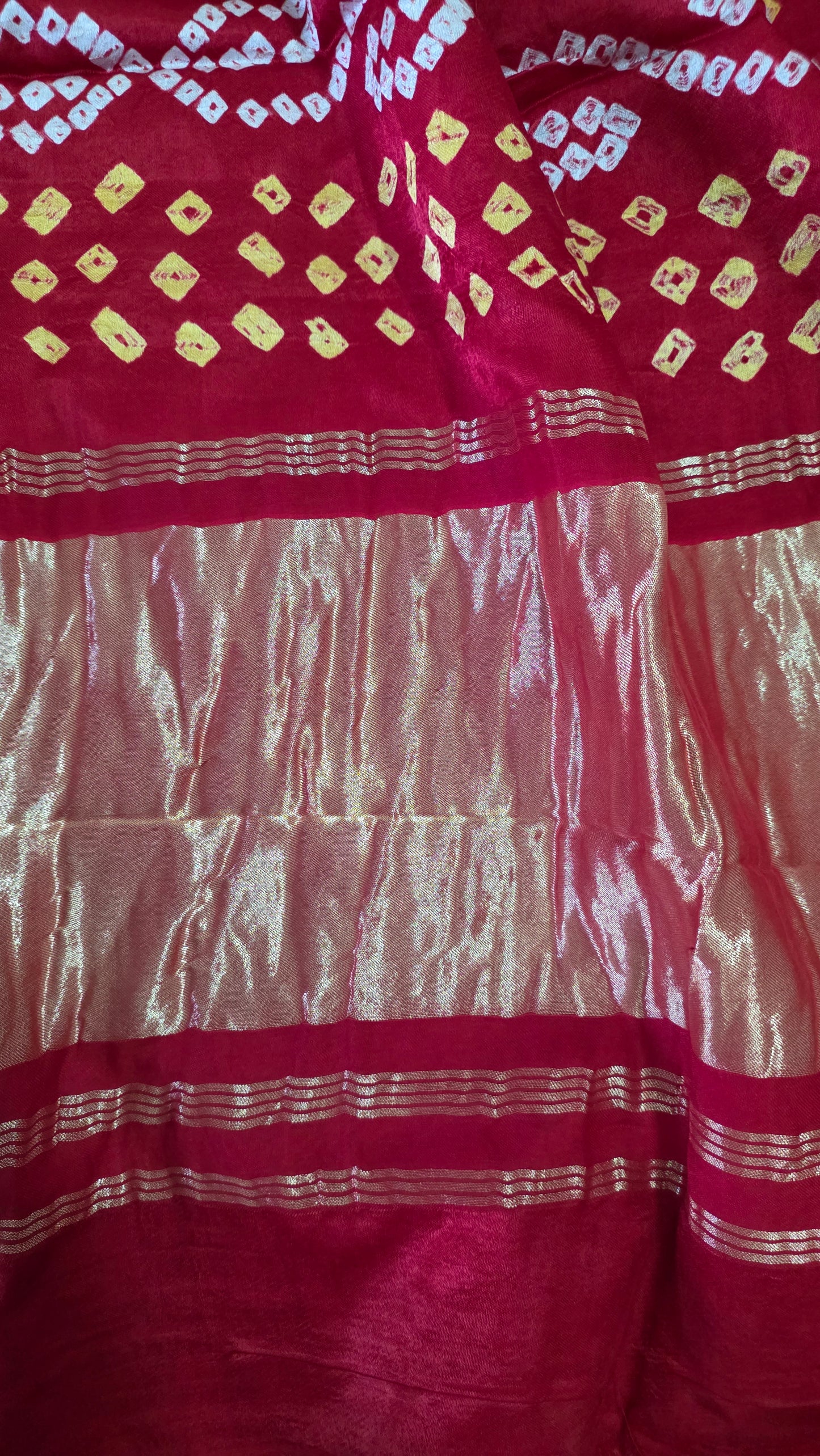 Red Jaipuri Handcrafted Modal Gajji Bandhani Saree with Lagdi Patta Authentic Bandhej BANL04