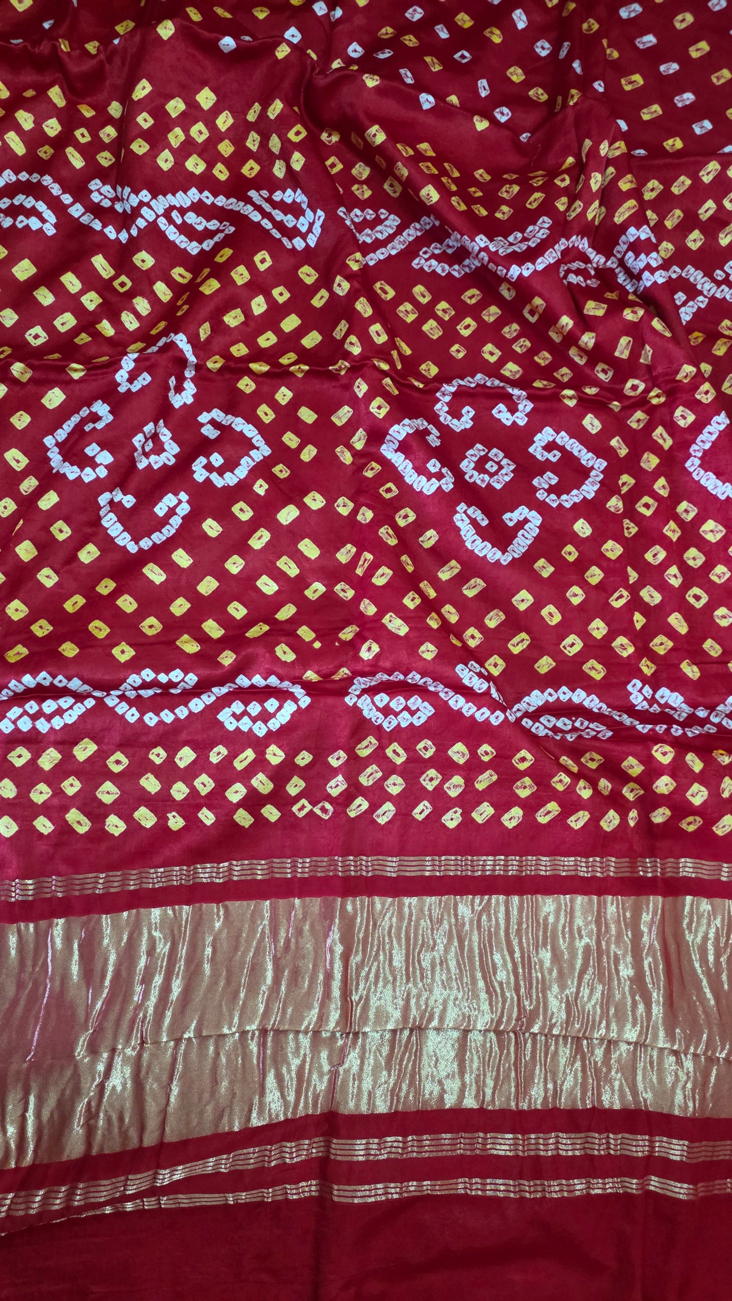Red Jaipuri Handcrafted Modal Gajji Bandhani Saree with Lagdi Patta Authentic Bandhej BANL04