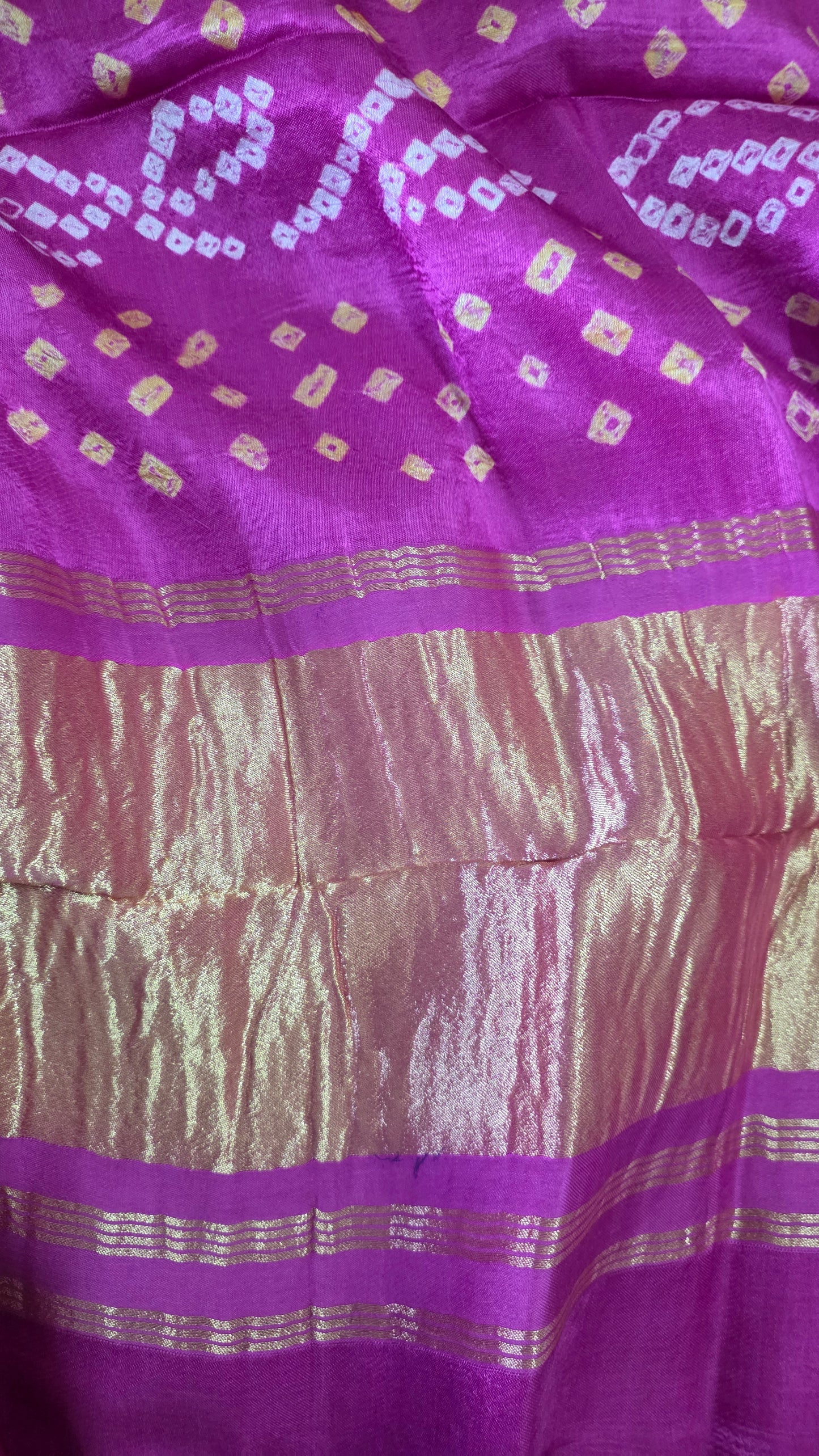 Pink Jaipuri Handcrafted Modal Gajji Bandhani Saree with Lagdi Patta Authentic Bandhej BANL03