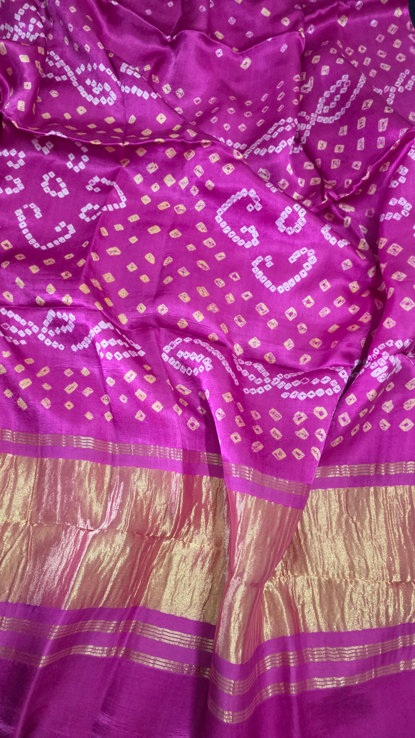 Pink Jaipuri Handcrafted Modal Gajji Bandhani Saree with Lagdi Patta Authentic Bandhej BANL03