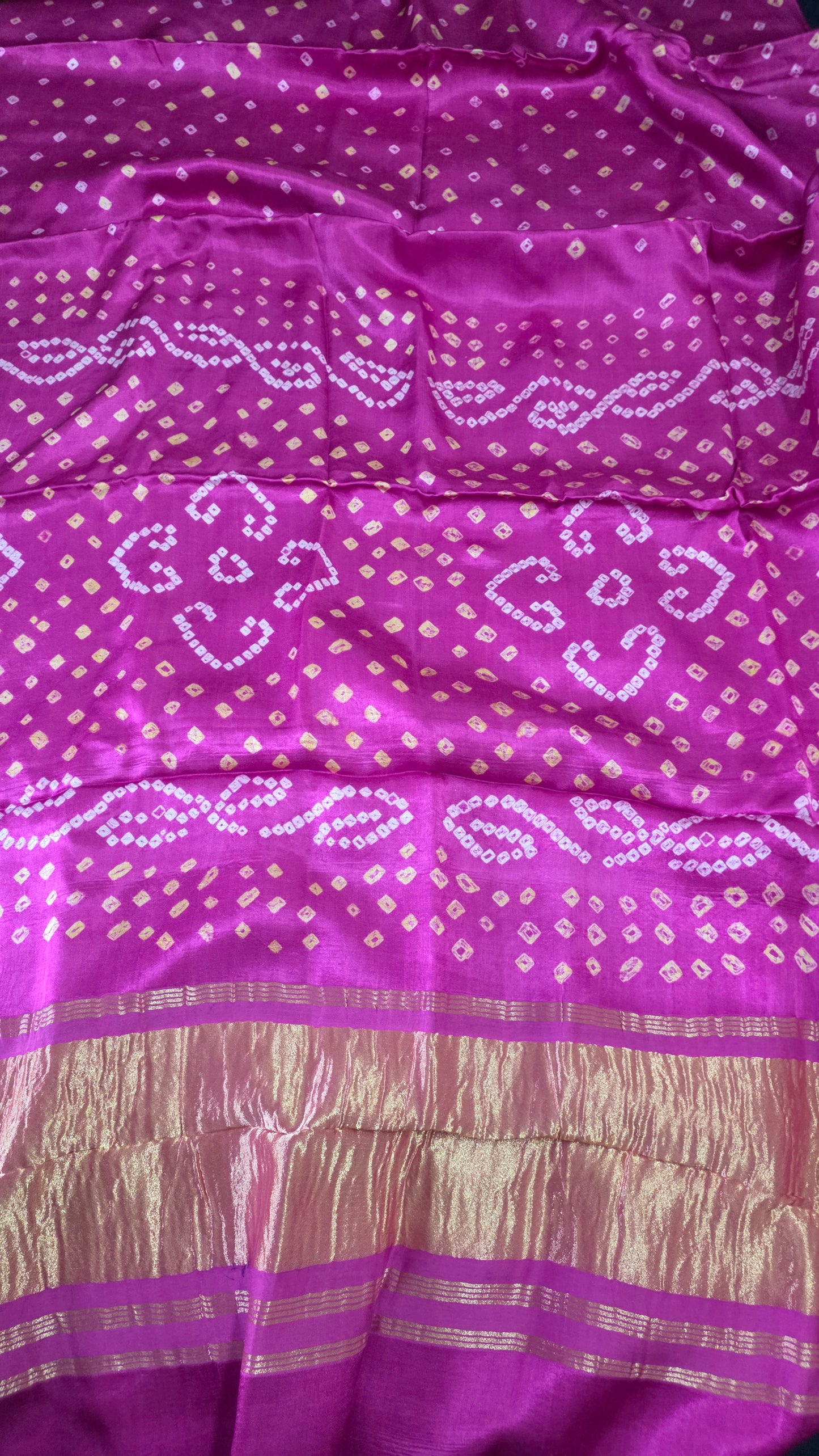 Pink Jaipuri Handcrafted Modal Gajji Bandhani Saree with Lagdi Patta Authentic Bandhej BANL03