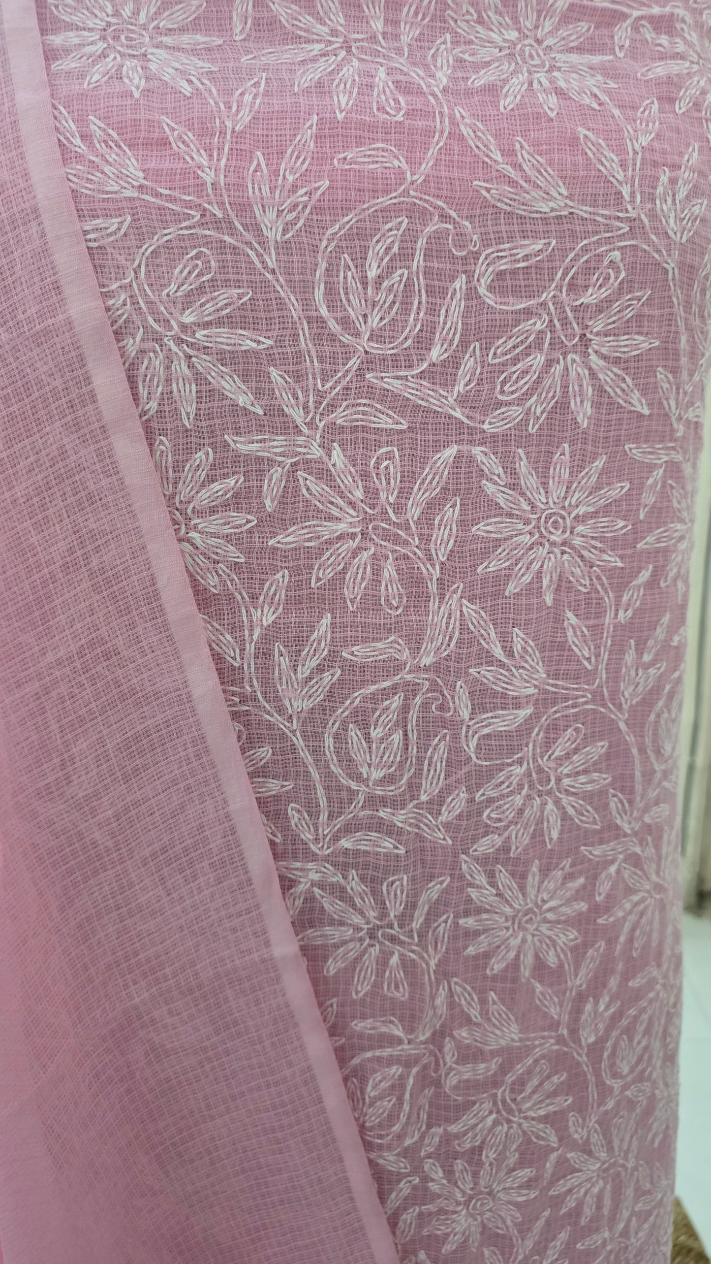 Authentic Chikankari Pink two piece Kota Cotton Suit dress Material