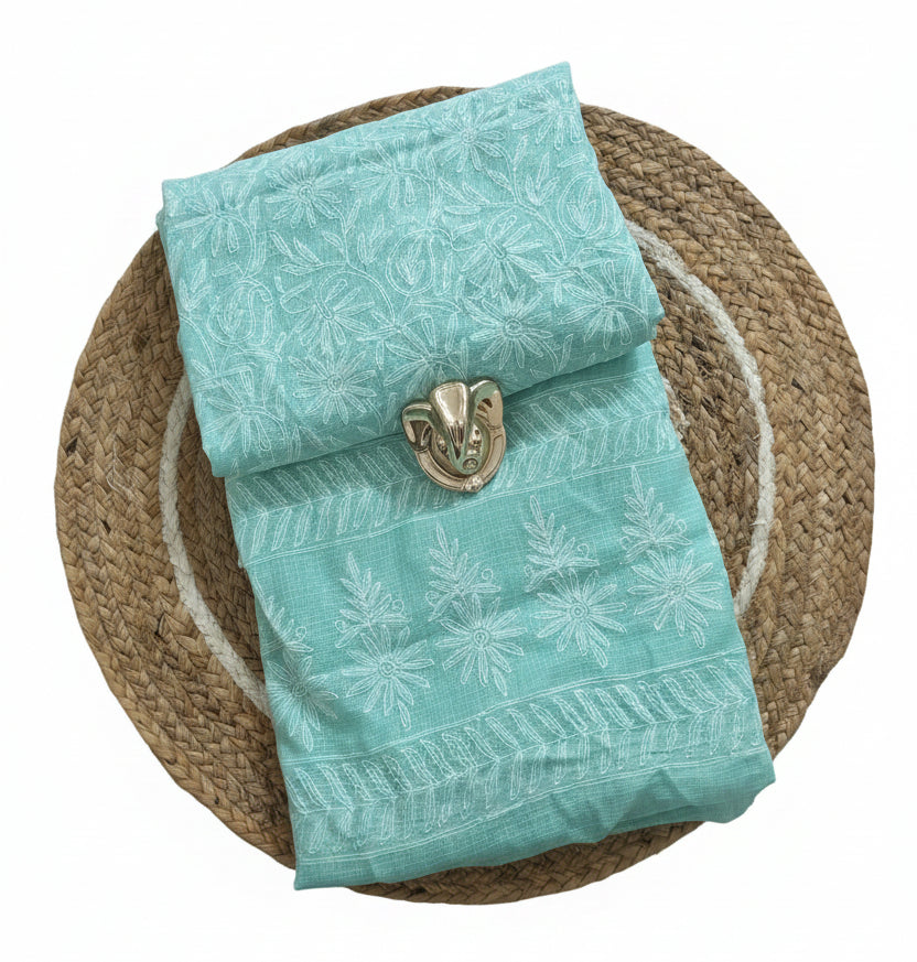 Authentic Chikankari Sea Green two piece Kota Cotton Suit dress Material