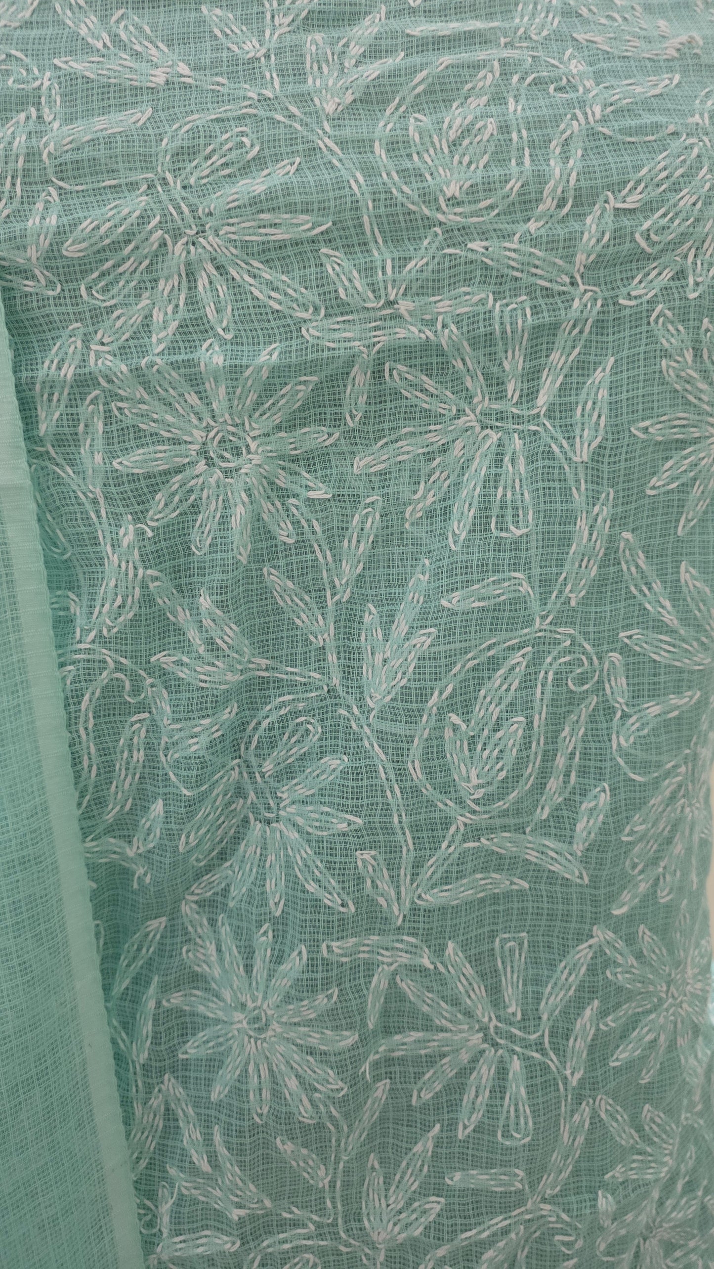 Authentic Chikankari Sea Green two piece Kota Cotton Suit dress Material