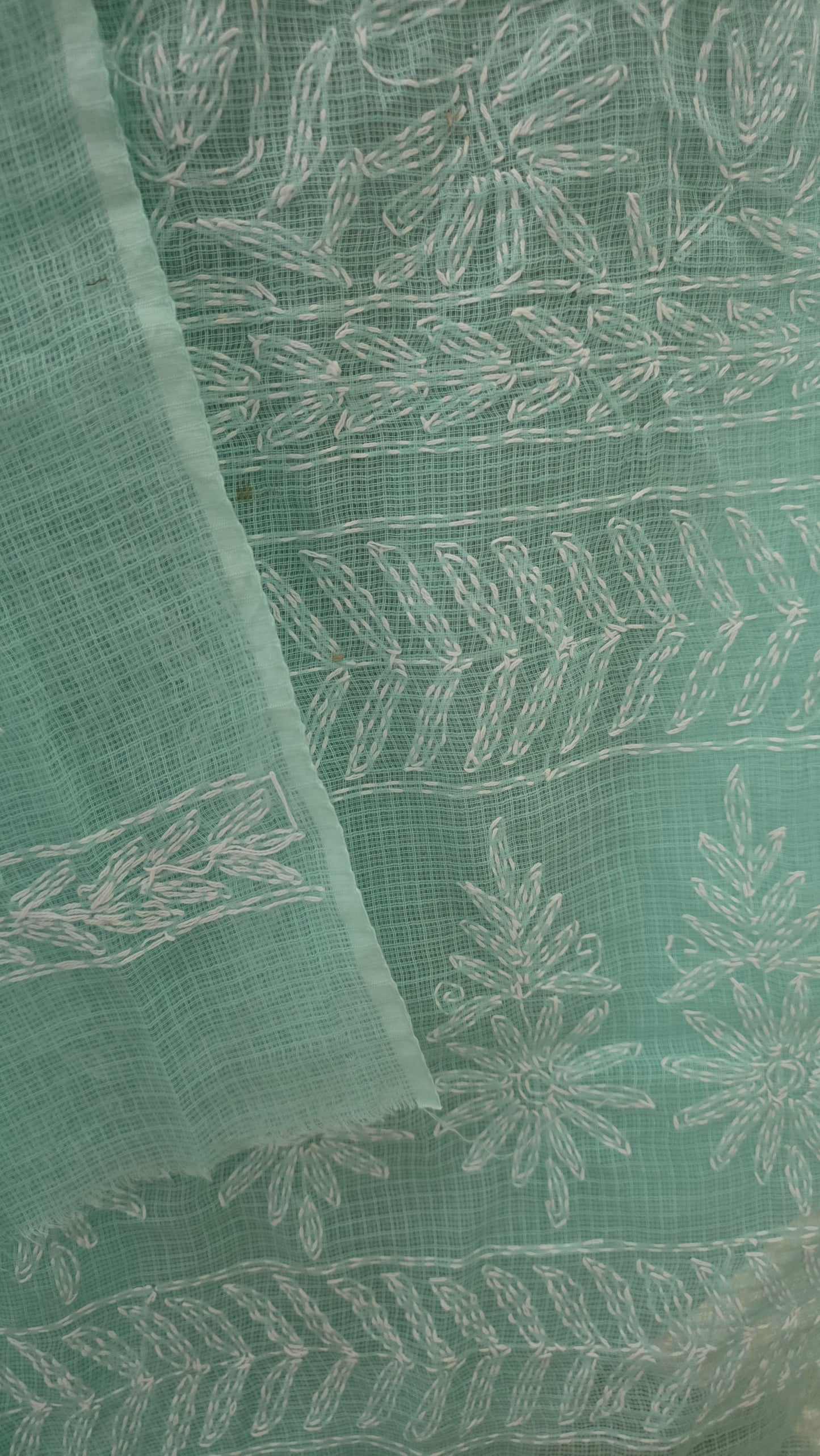 Authentic Chikankari Sea Green two piece Kota Cotton Suit dress Material