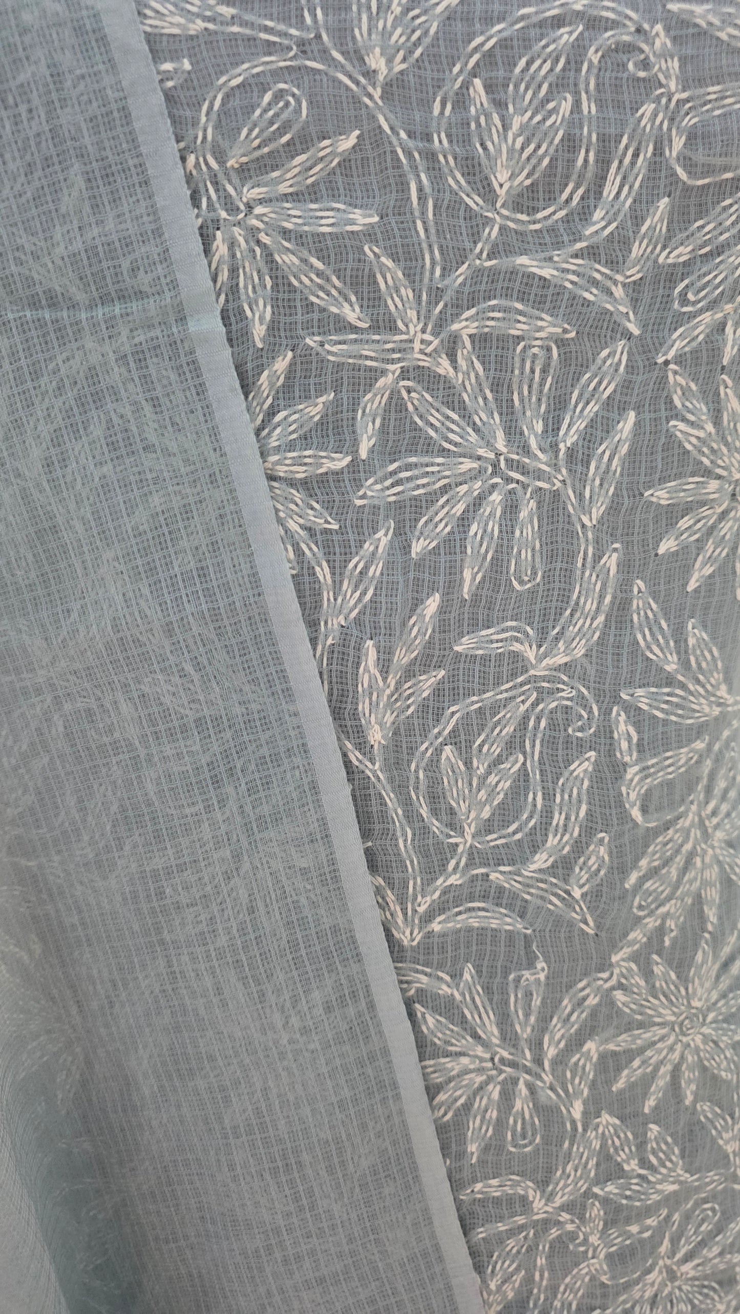 Authentic Chikankari Gray two piece Kota Cotton Suit dress Material