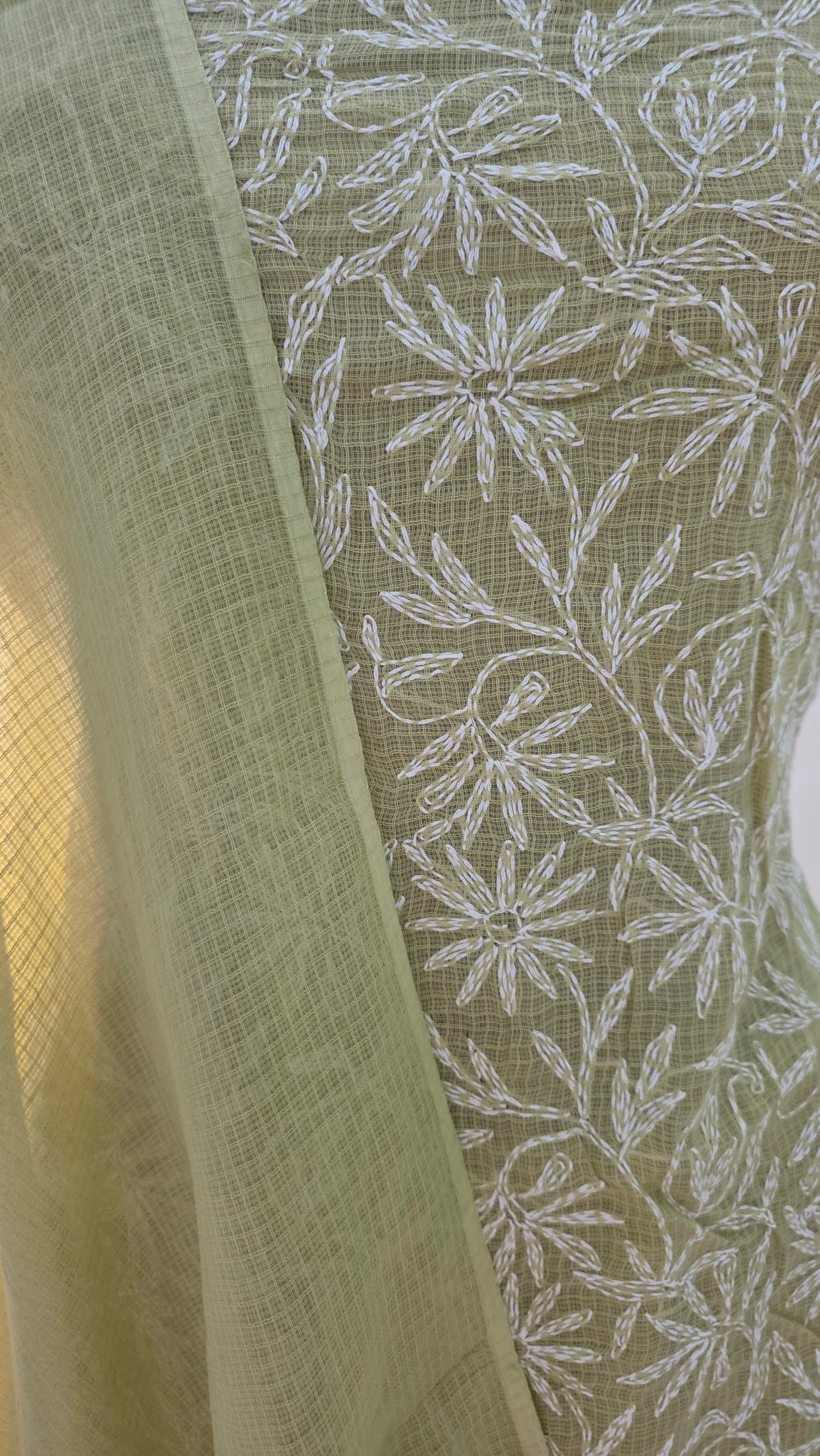 Authentic Chikankari Lime Green two piece Kota Cotton Suit dress Material