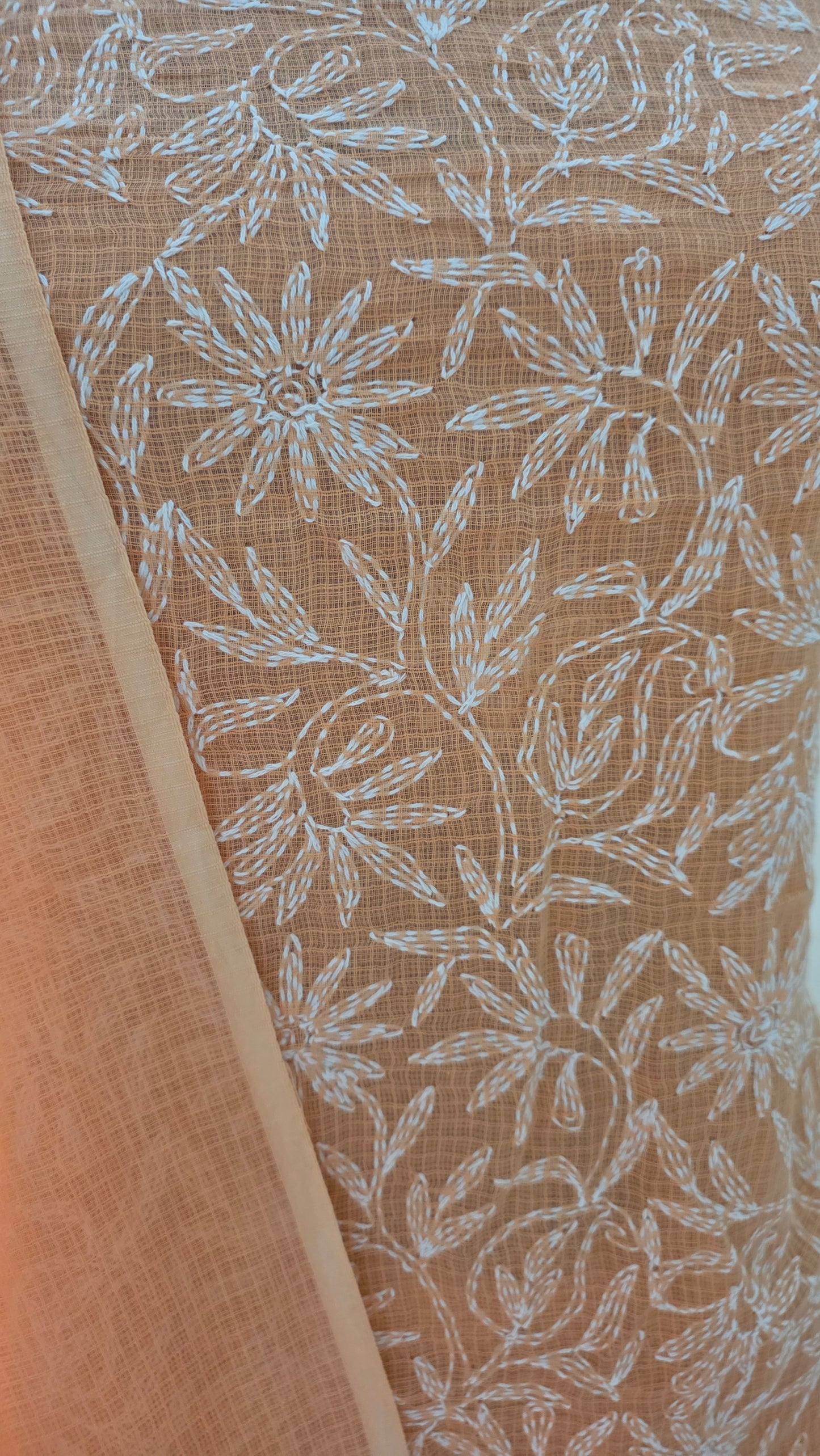 Authentic Chikankari Peach two piece Kota Cotton Suit dress Material