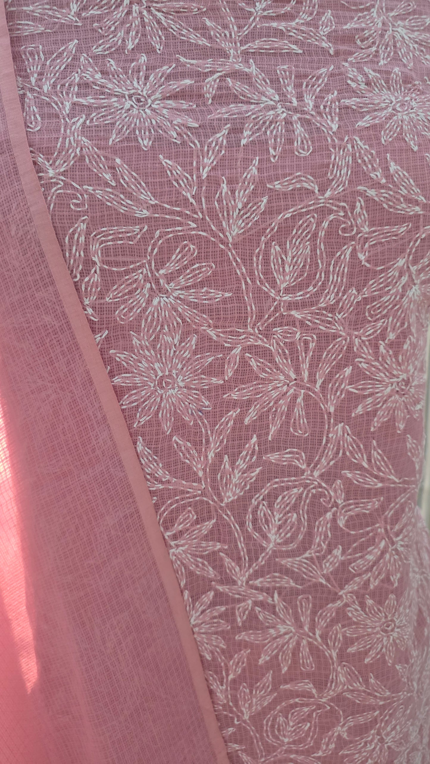 Authentic Chikankari Onion Pink two piece Kota Cotton Suit dress Material