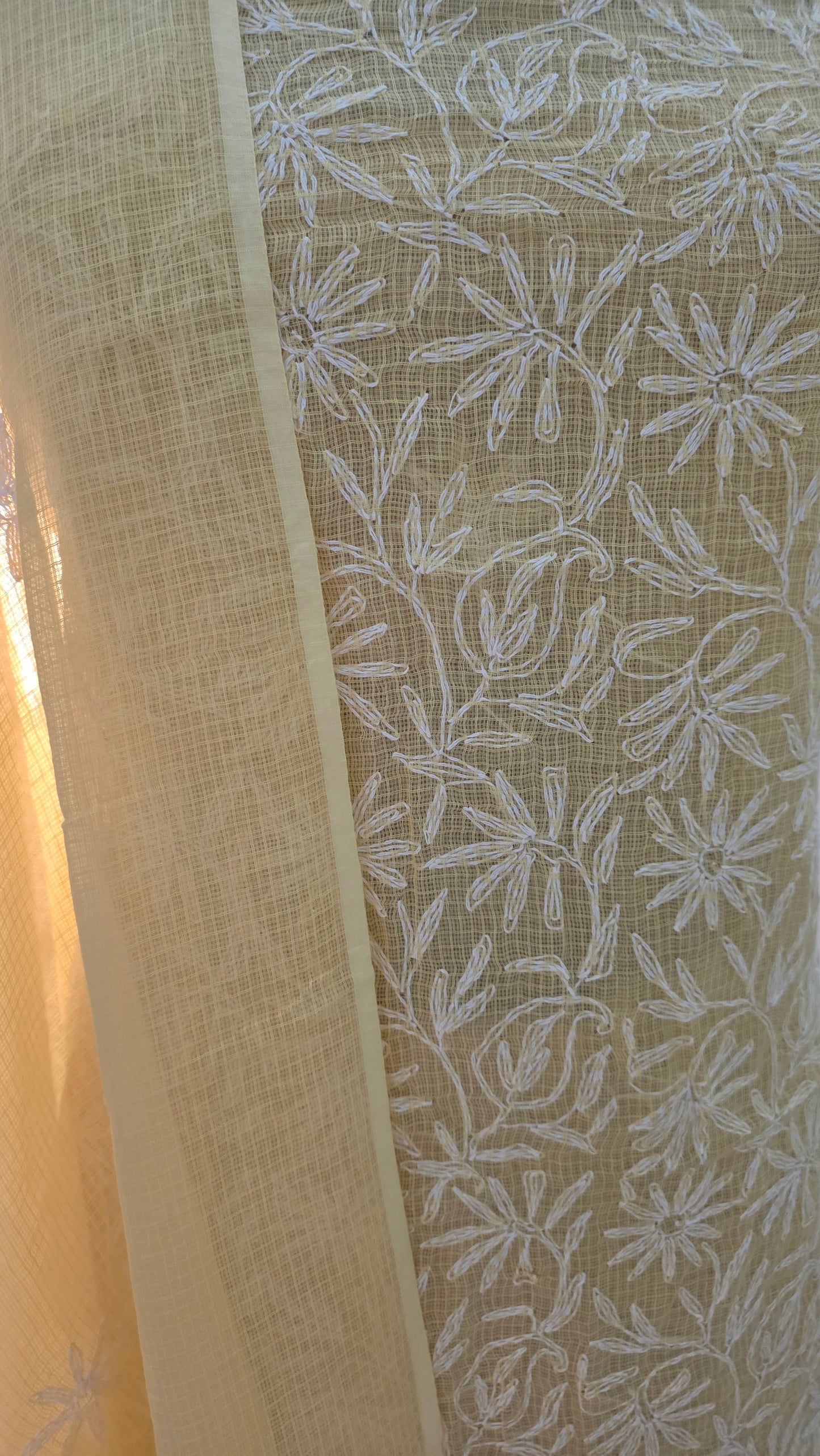 Authentic Chikankari Lemon Yellow two piece Kota Cotton Suit dress Material