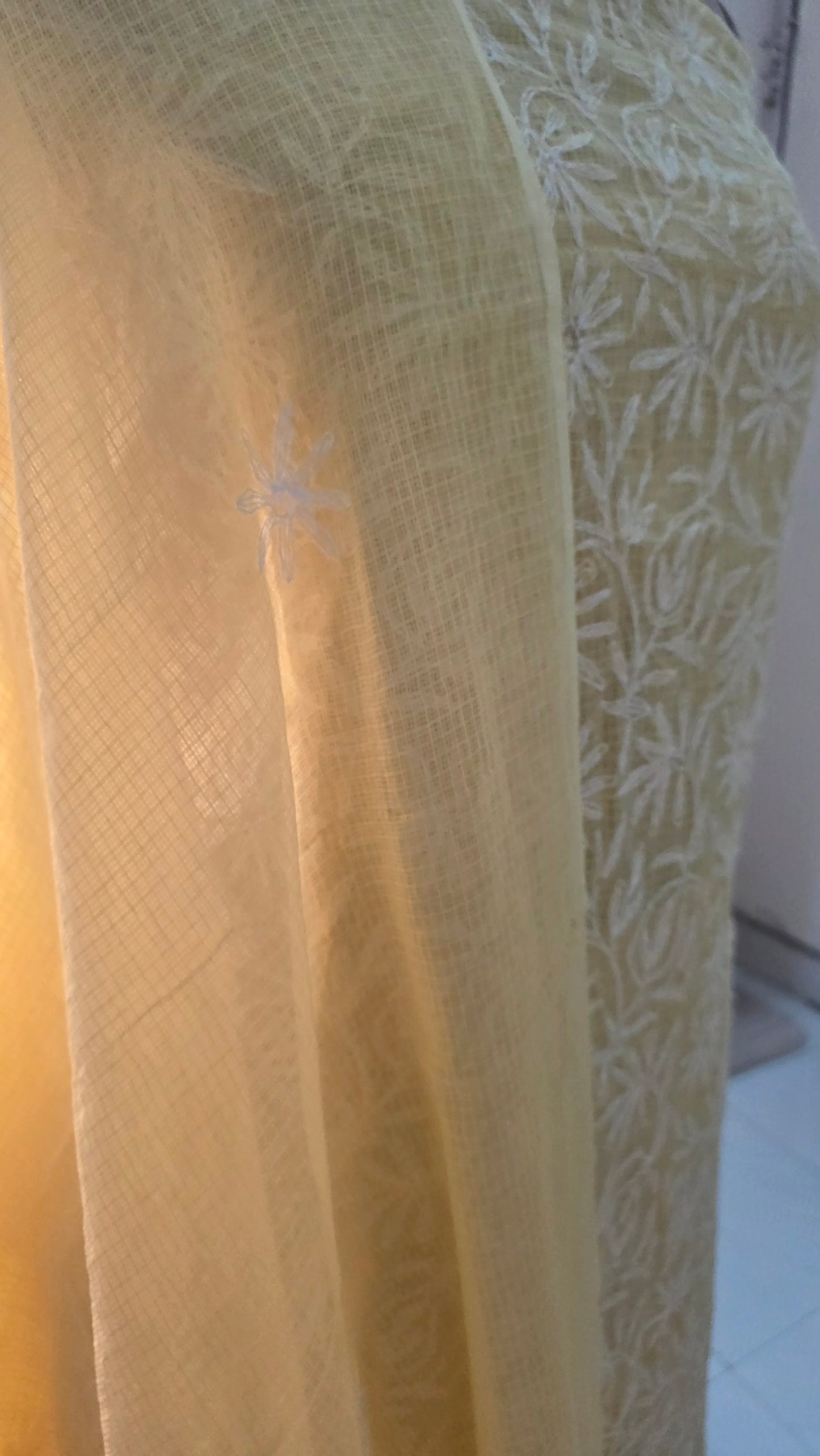 Authentic Chikankari Lemon Yellow two piece Kota Cotton Suit dress Material