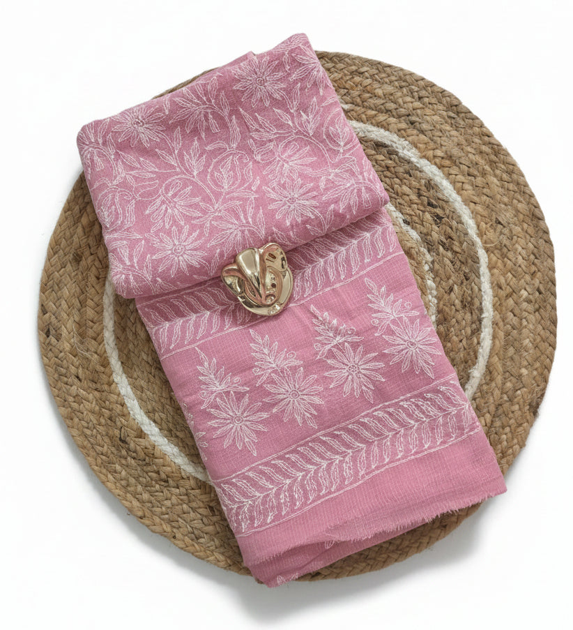 Authentic Chikankari Pink two piece Kota Cotton Suit dress Material