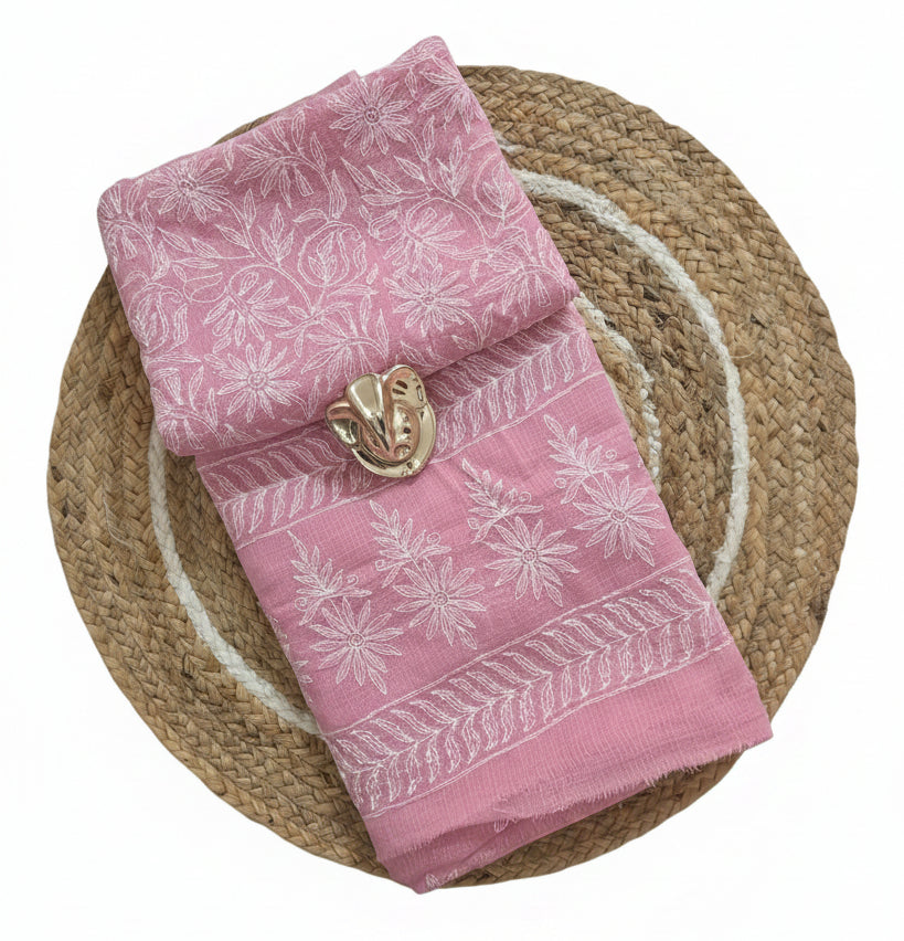 Authentic Chikankari Onion Pink two piece Kota Cotton Suit dress Material
