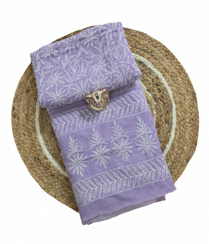 Authentic Chikankari Purple two piece Kota Cotton Suit dress Material