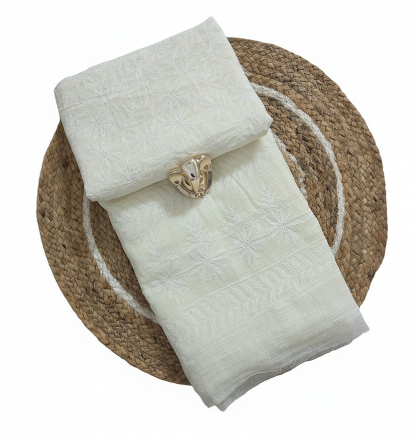 Authentic Chikankari Cream two piece Kota Cotton Suit dress Material