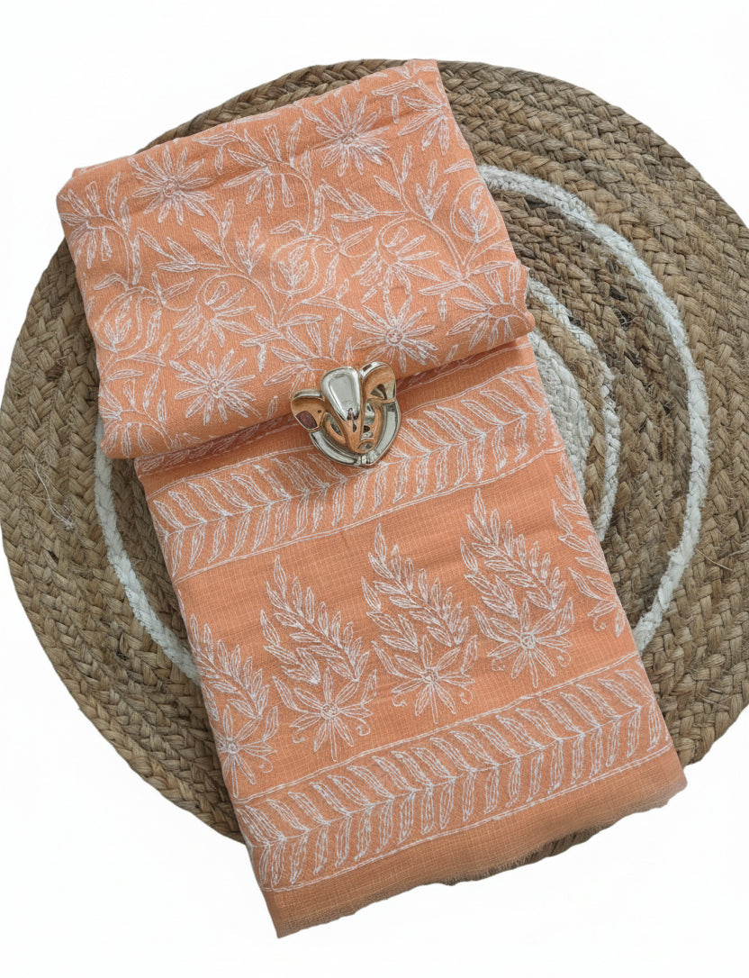 Authentic Chikankari Peach two piece Kota Cotton Suit dress Material