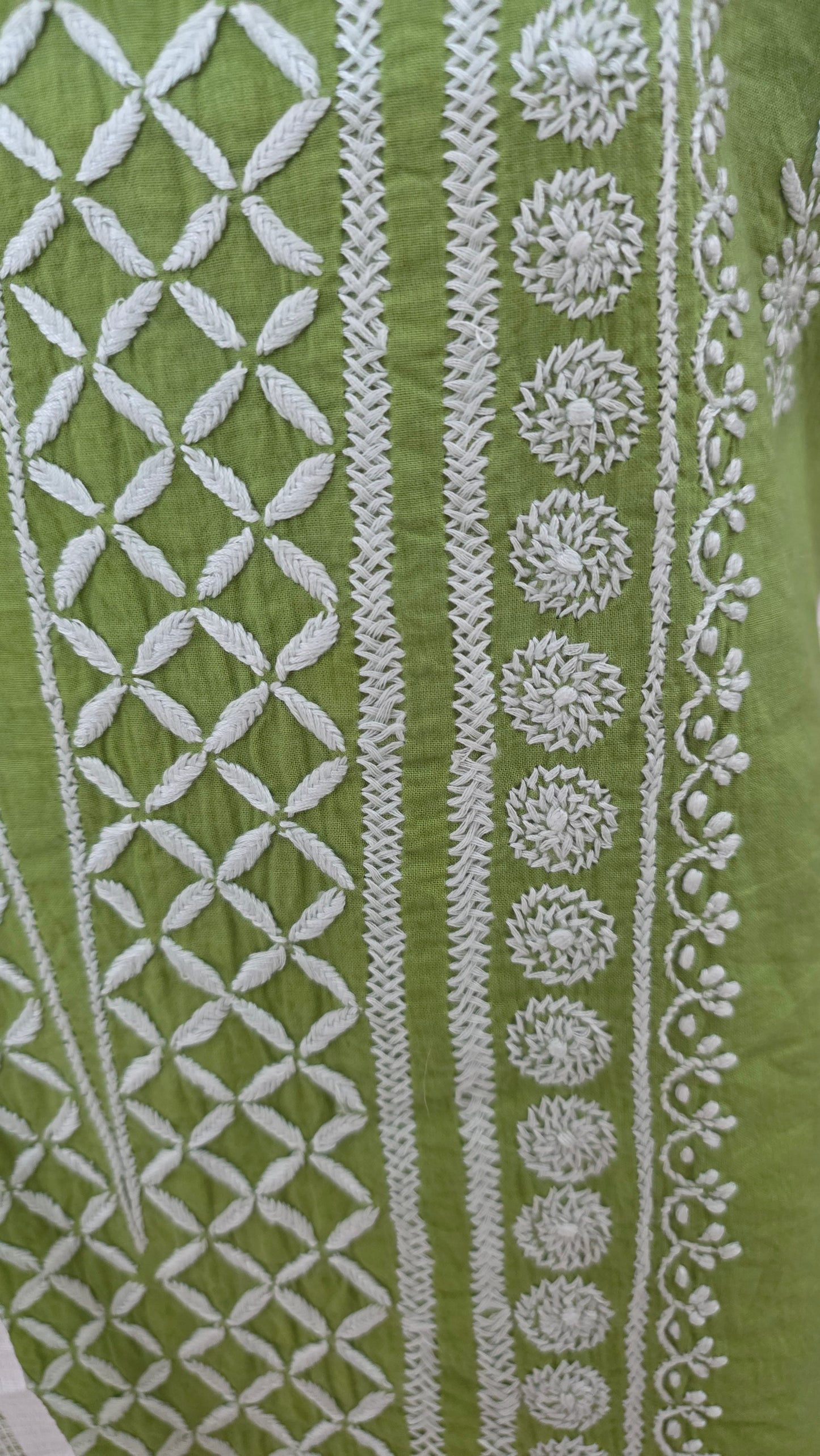 Olive Green Chikankari Three Piece Suit set with Kota Dupatta