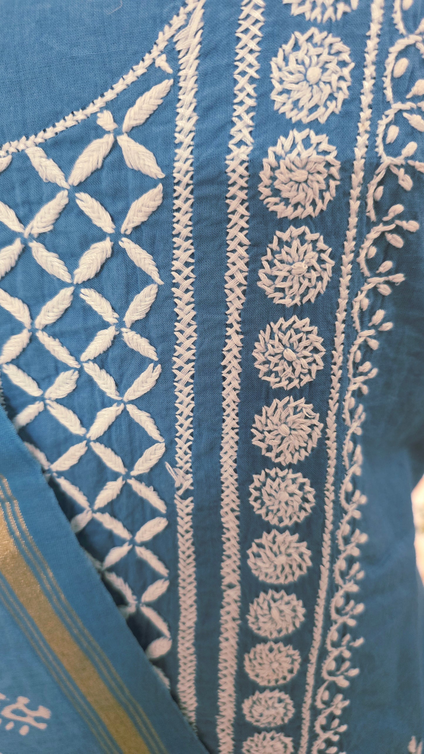 Sky Blue Chikankari Three Piece Suit set with Chanderi Dupatta