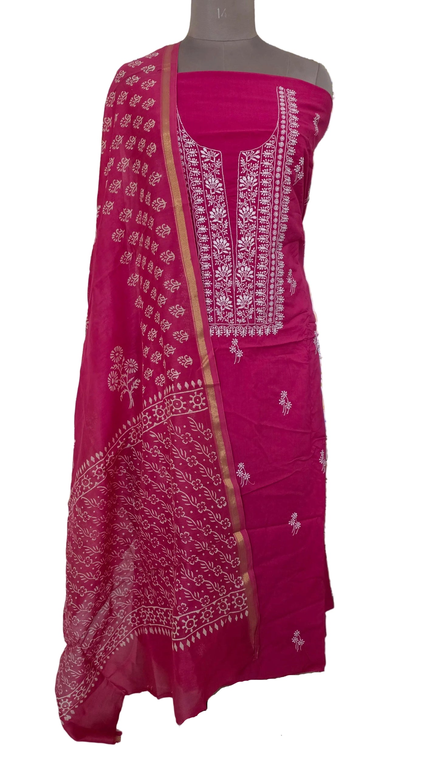 Magenta Pink Hand Work Chikankari Two Piece Suit Set