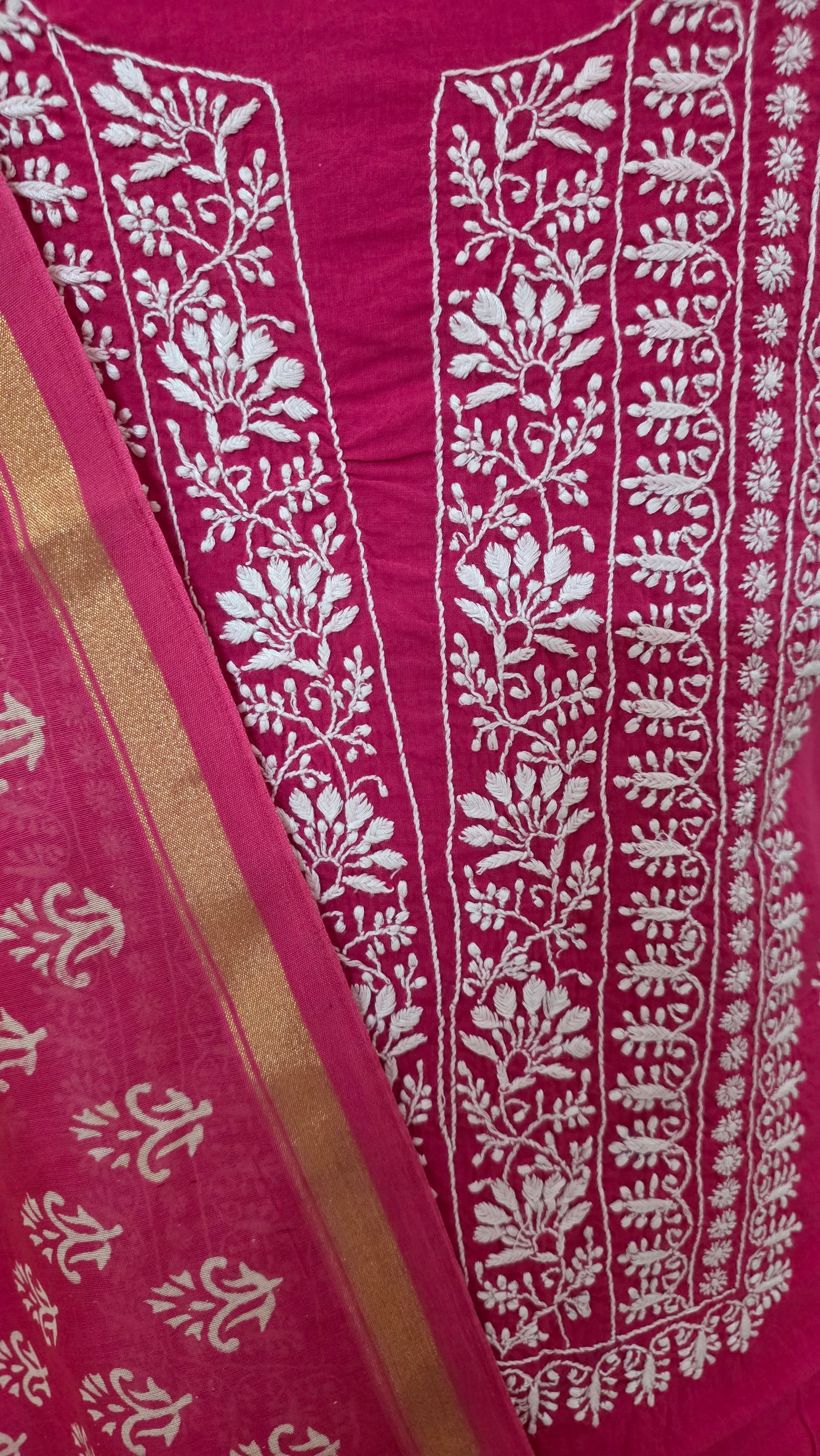 Magenta Chikankari Three Piece Suit set with Chanderi Dupatta