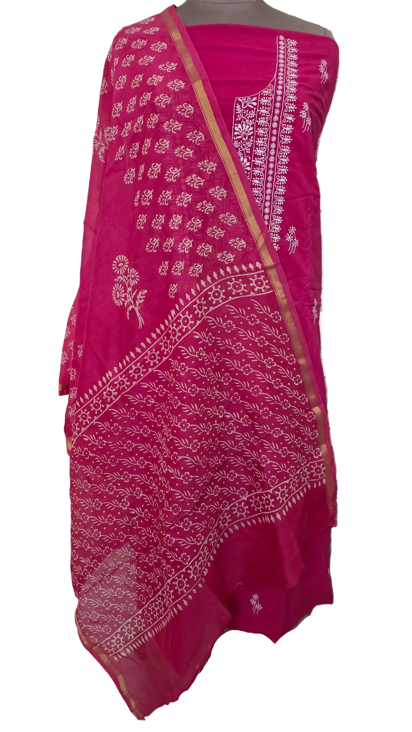 Magenta Chikankari Three Piece Suit set with Chanderi Dupatta