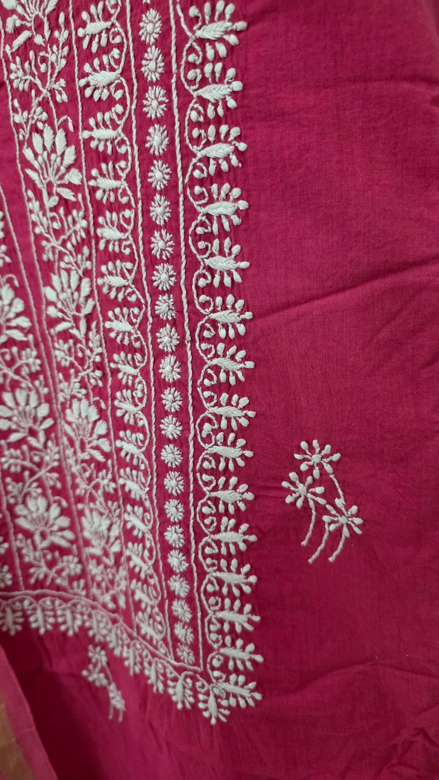 Magenta Chikankari Three Piece Suit set with Chanderi Dupatta