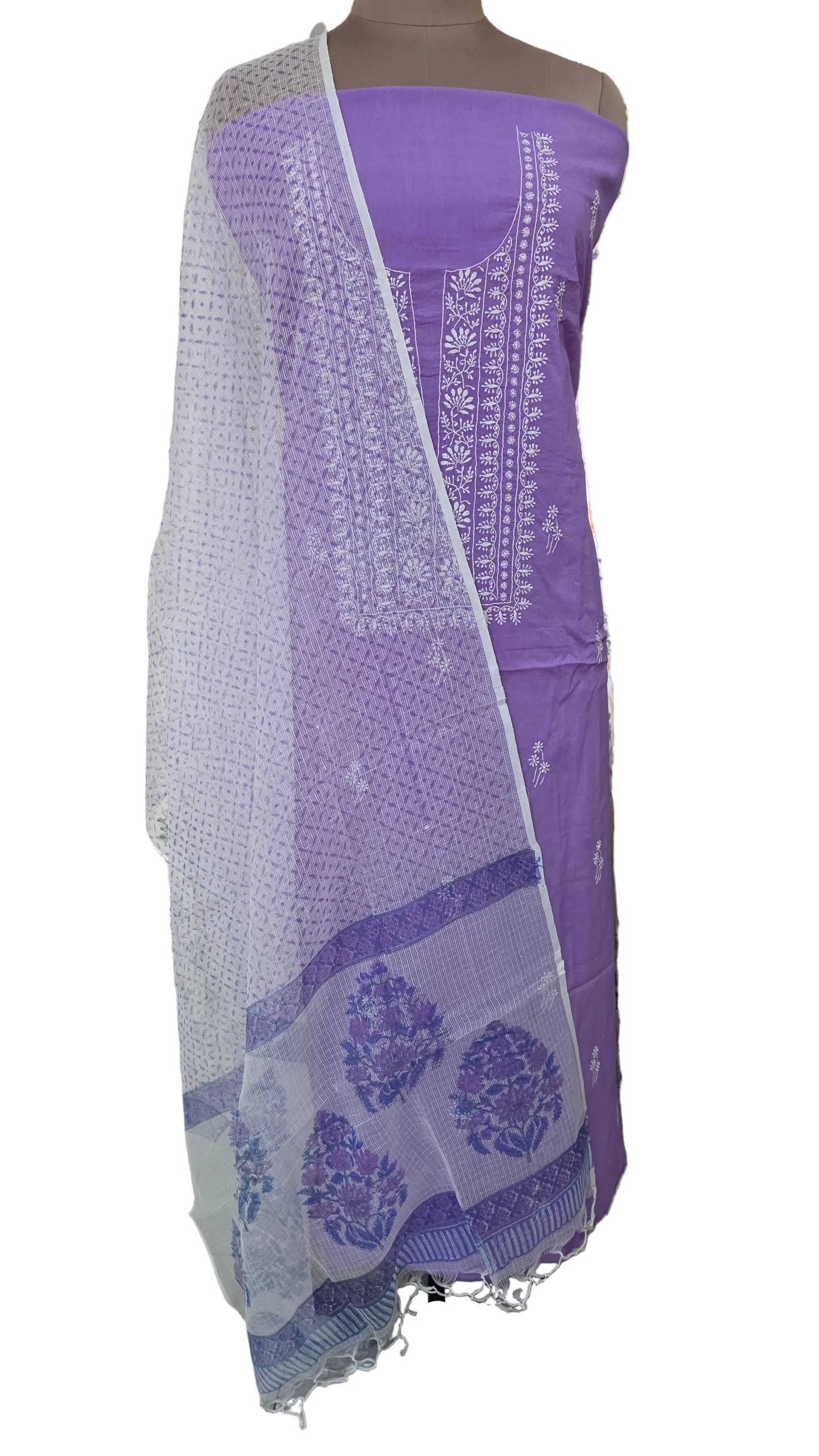 Purple and white suit with intricate Chikankari Embroidery 
