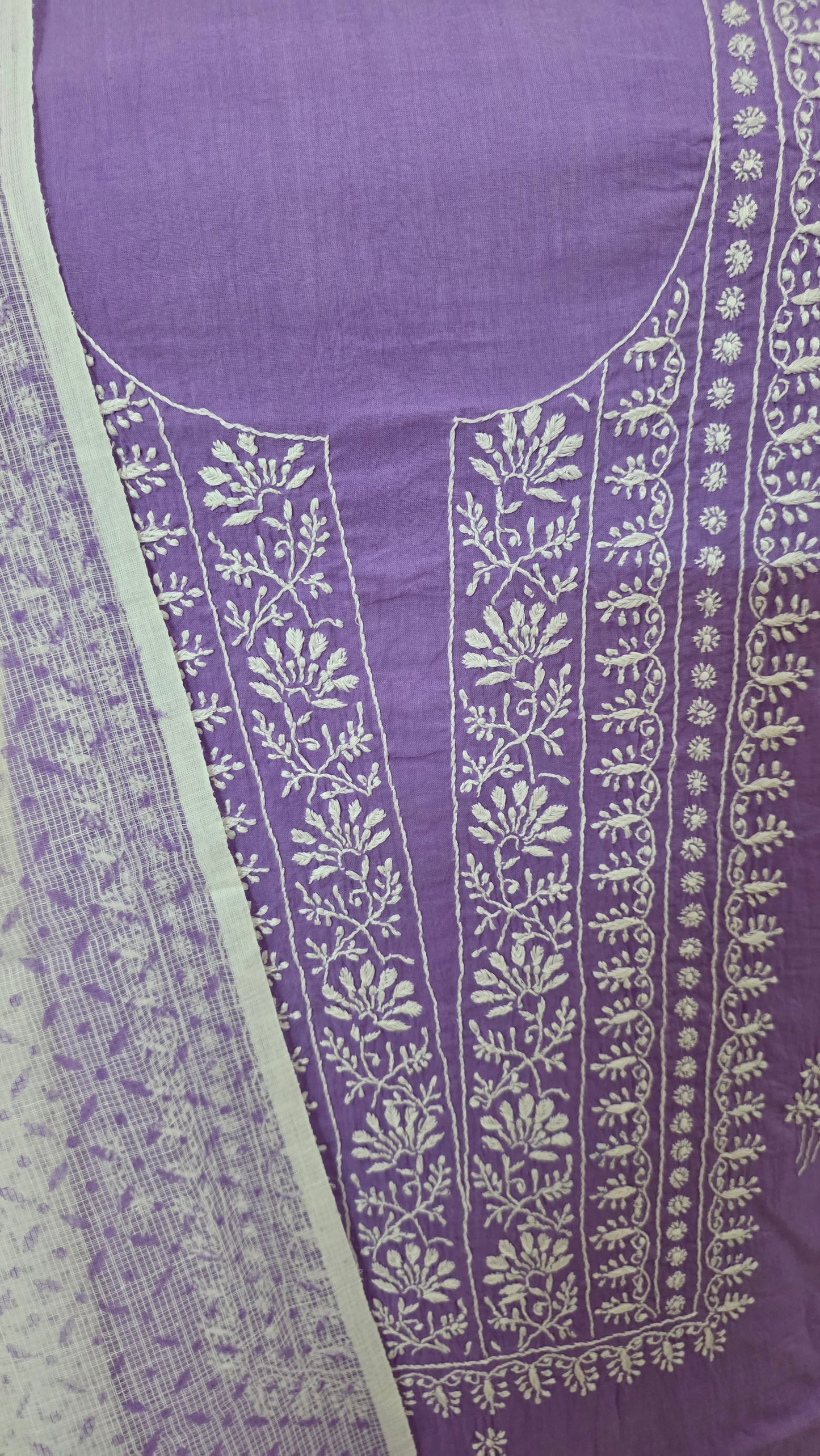 Mauve Chikankari Three Piece Suit set with Kota Dupatta