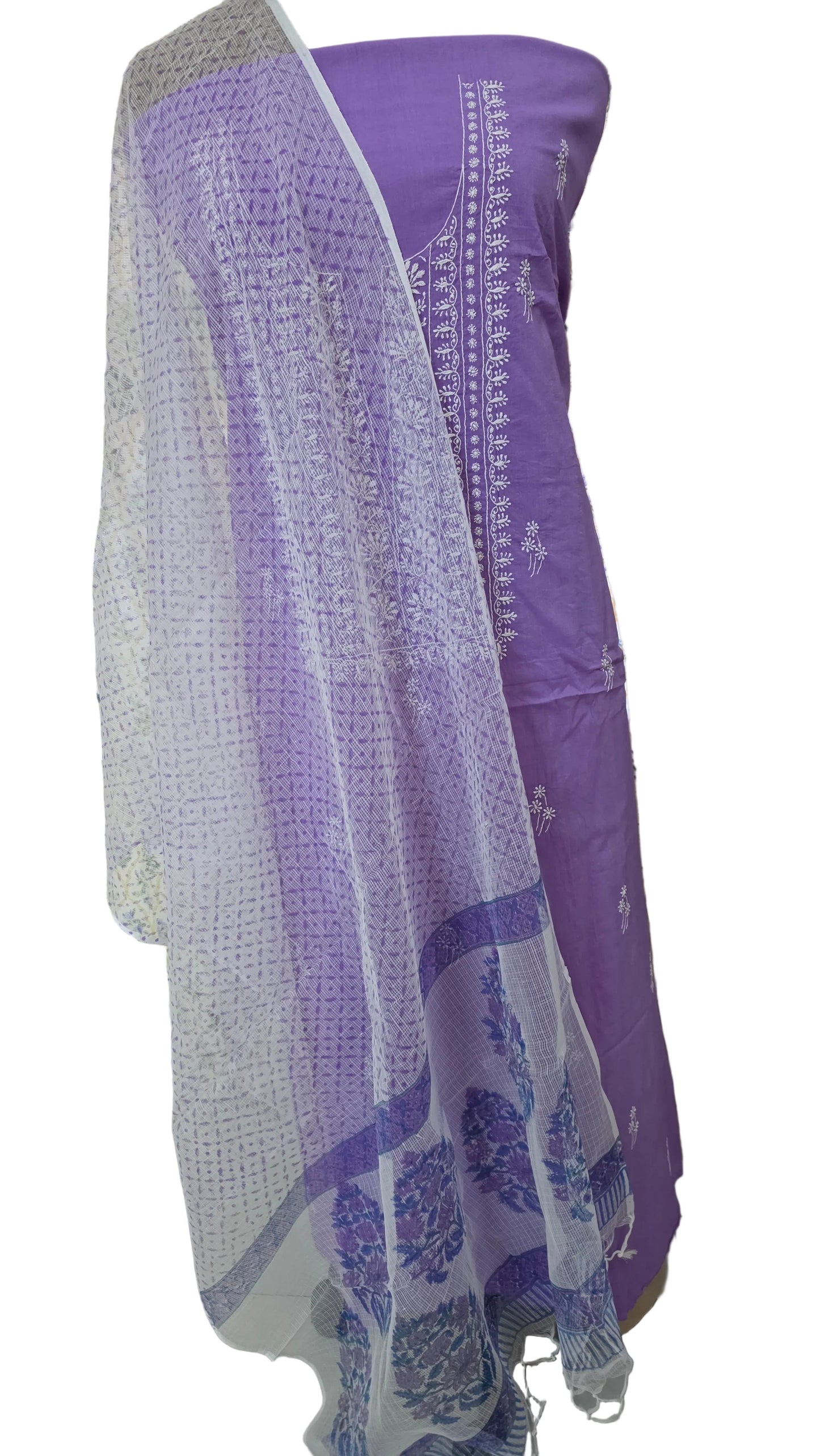 Mauve Chikankari Three Piece Suit set with Kota Dupatta