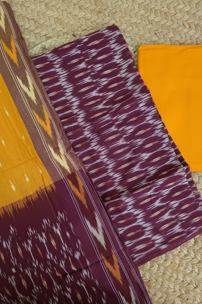 Pochampally Single Ikkat Maroon Cotton Dress Material GIK13