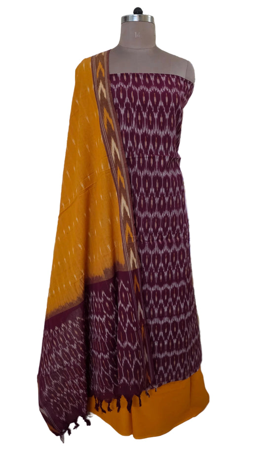 Pochampally Single Ikkat Maroon Cotton Dress Material GIK13