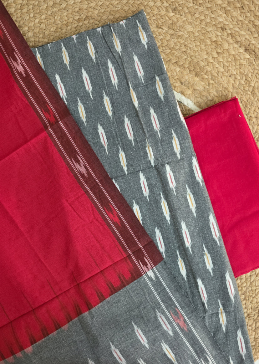 Pochampally Single Ikkat Grey Cotton Dress Material GIK14
