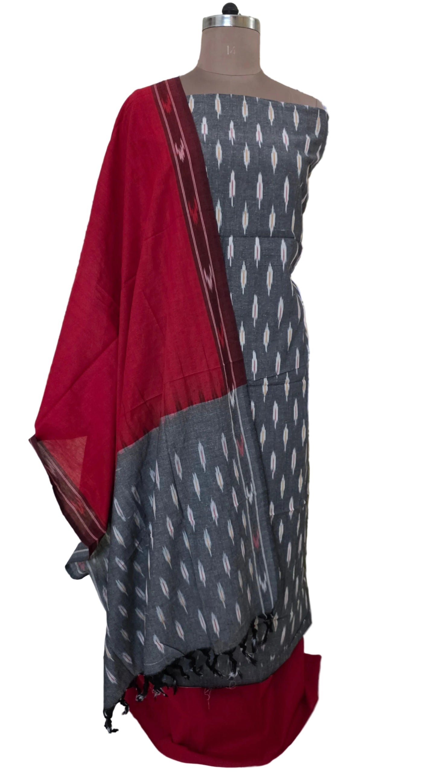 Pochampally Single Ikkat Grey Cotton Dress Material GIK14