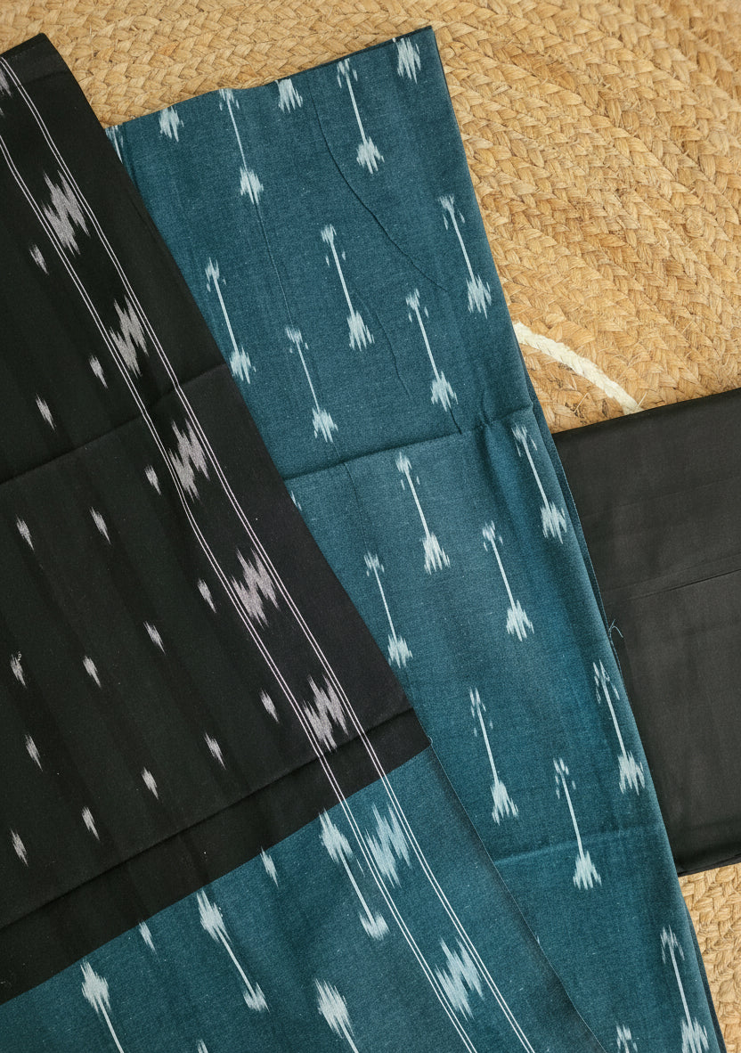 Pochampally Single Ikkat Teal Green Cotton Dress Material GIK16