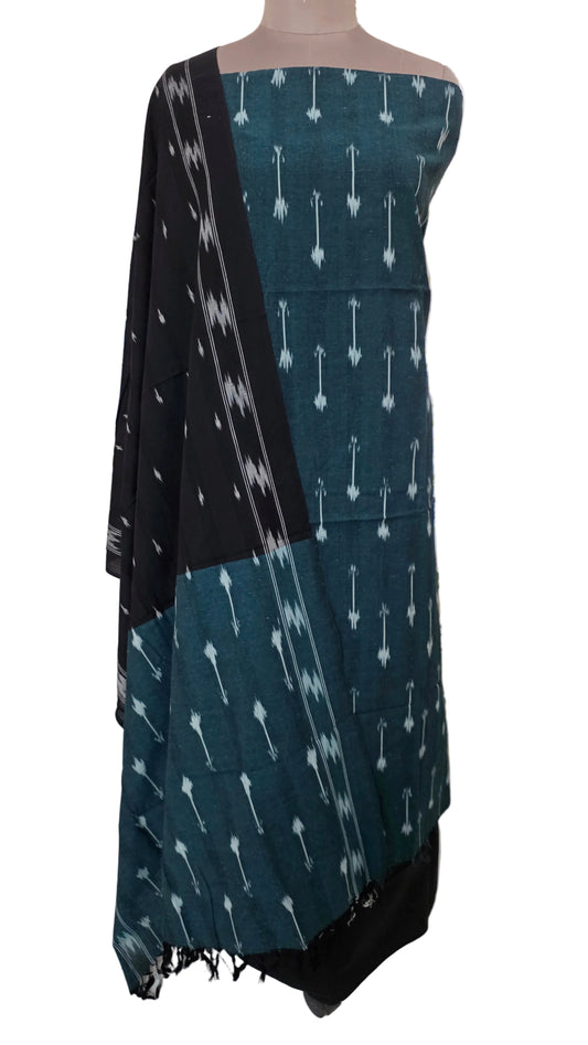 Pochampally Single Ikkat Teal Green Cotton Dress Material GIK16