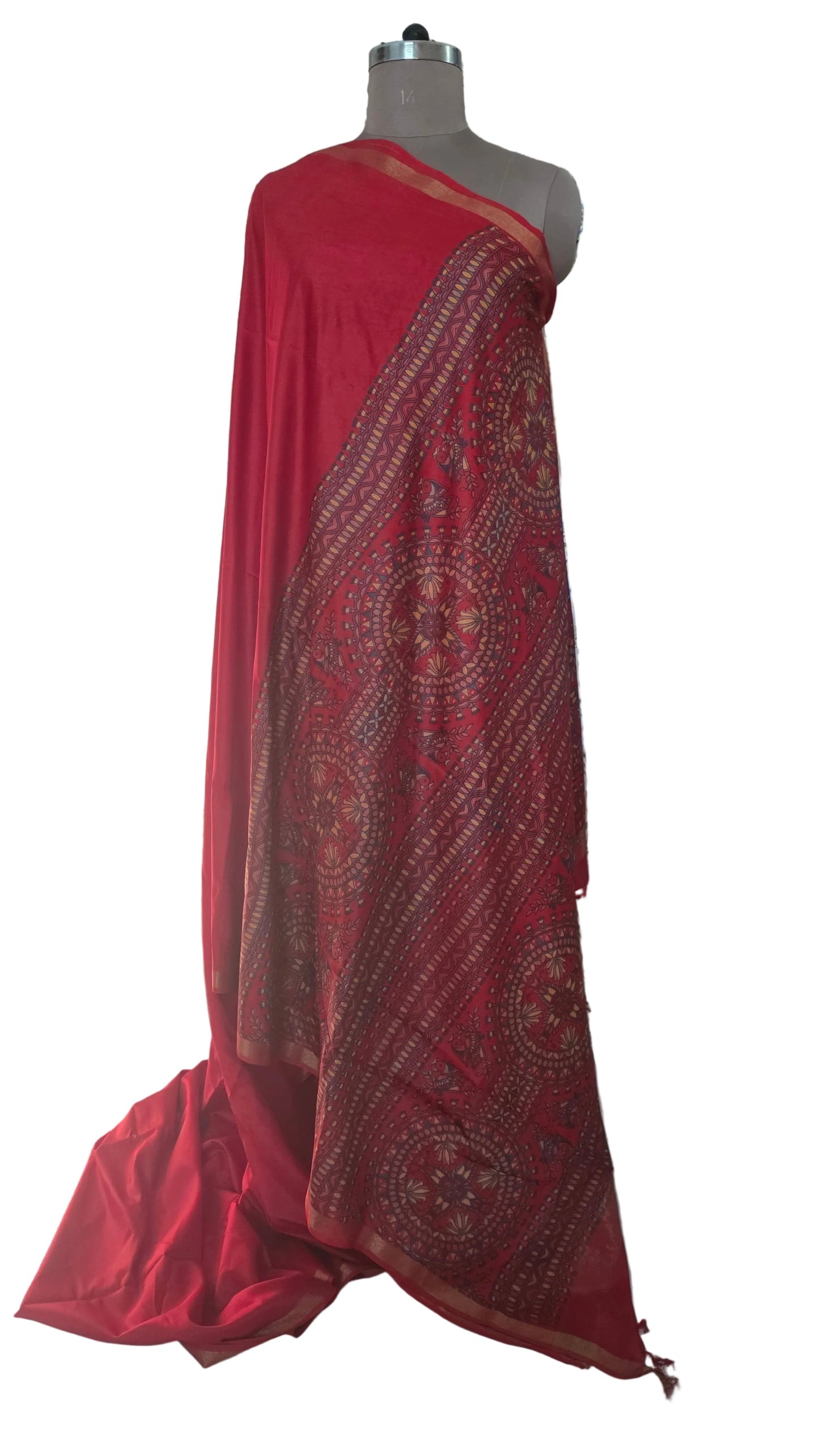 Red Soft Silk Madhubani Printed Saree