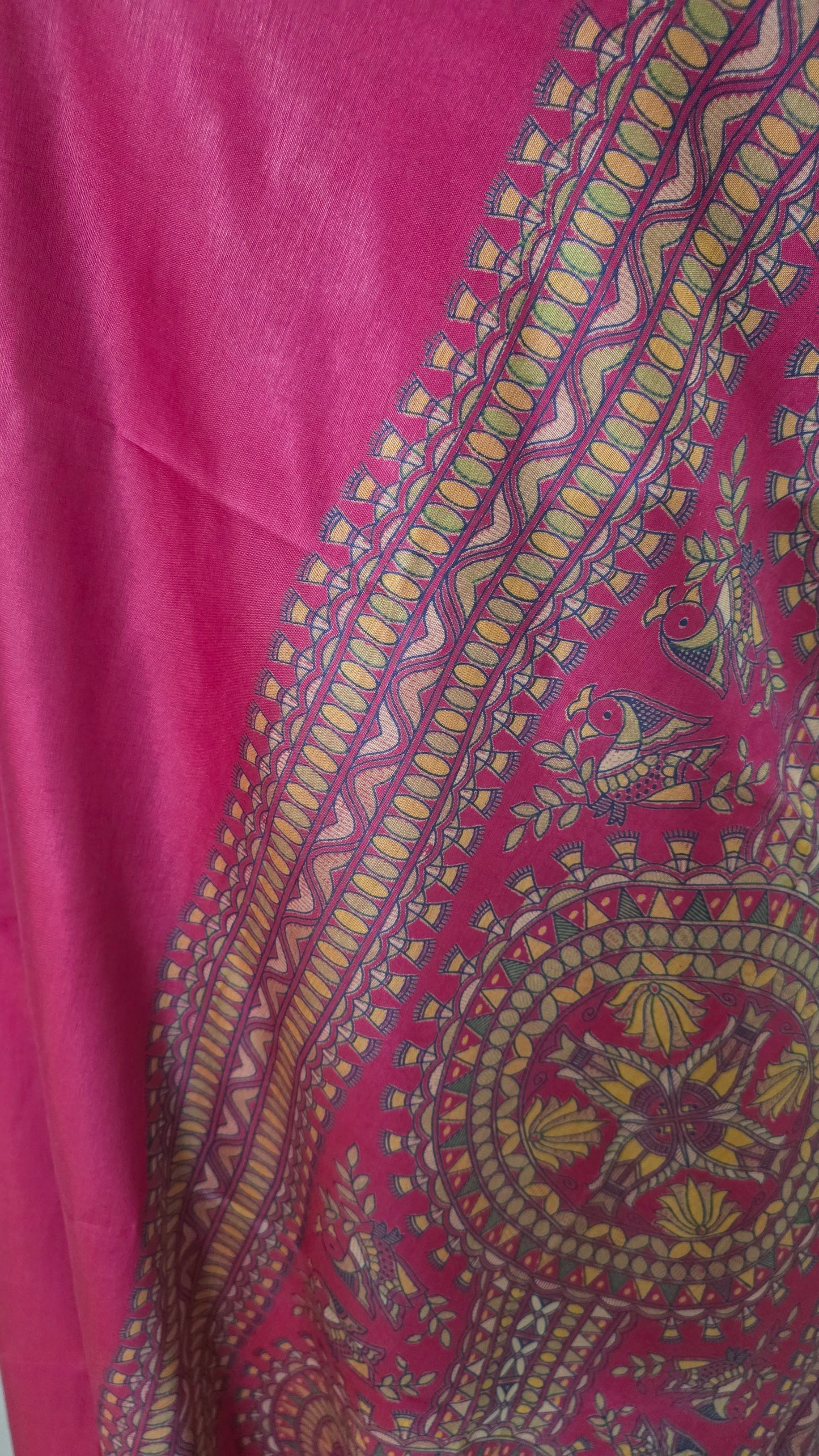 Magenta Soft Silk Madhubani Printed Saree
