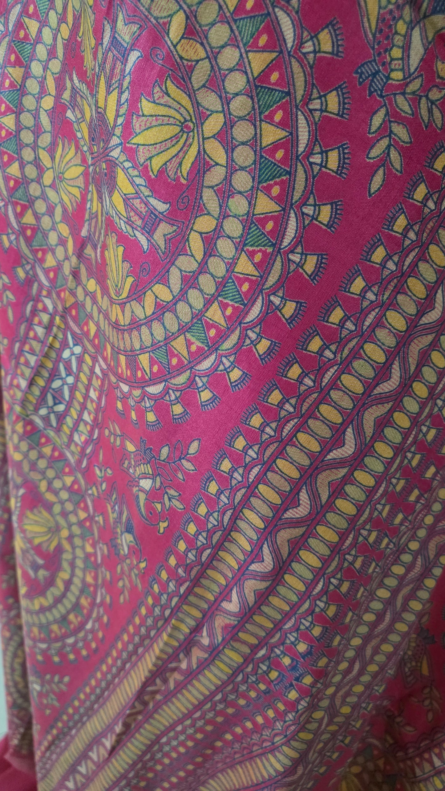 Magenta Soft Silk Madhubani Printed Saree