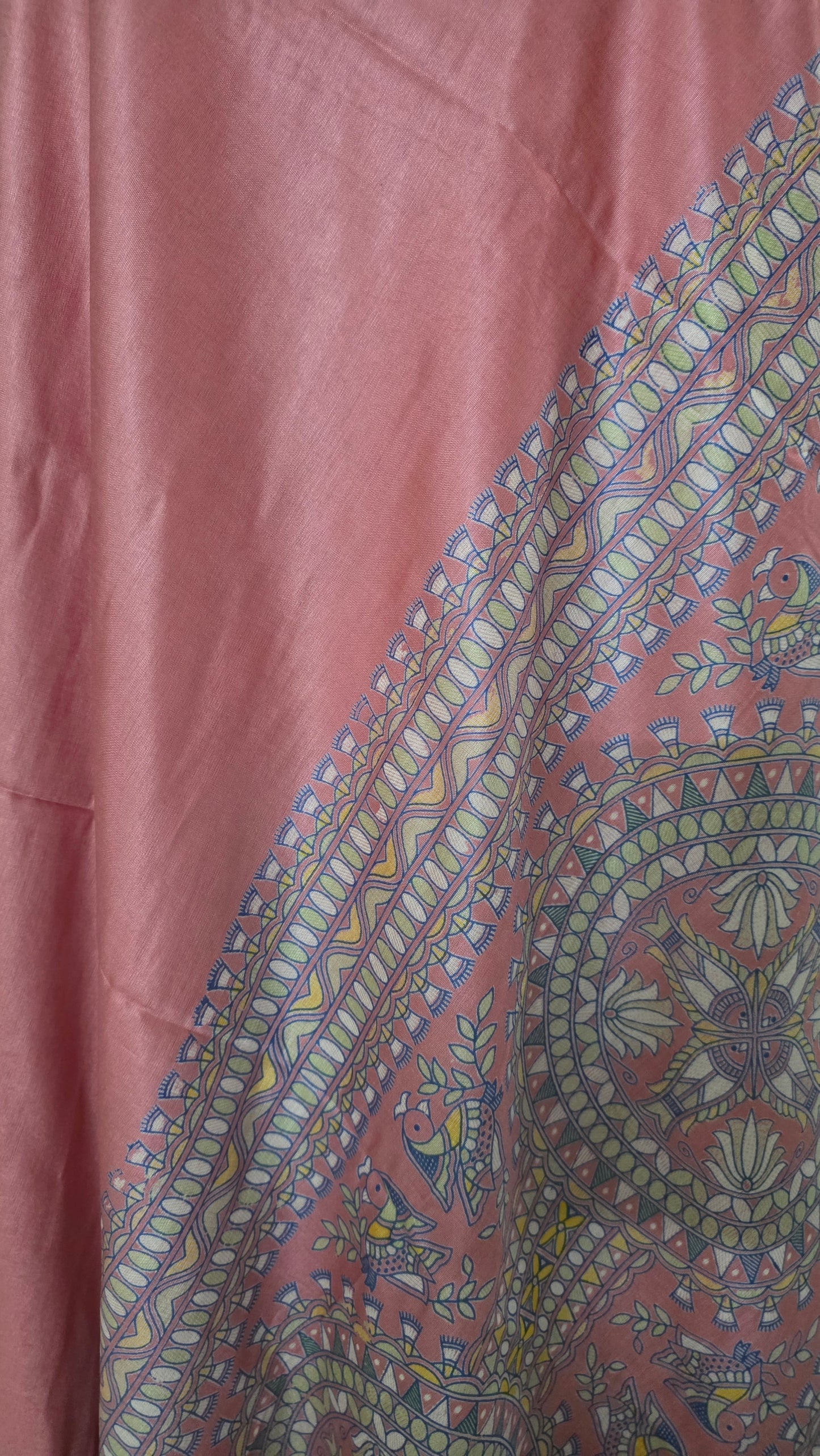 Powder Pink Soft Silk Madhubani Printed Saree