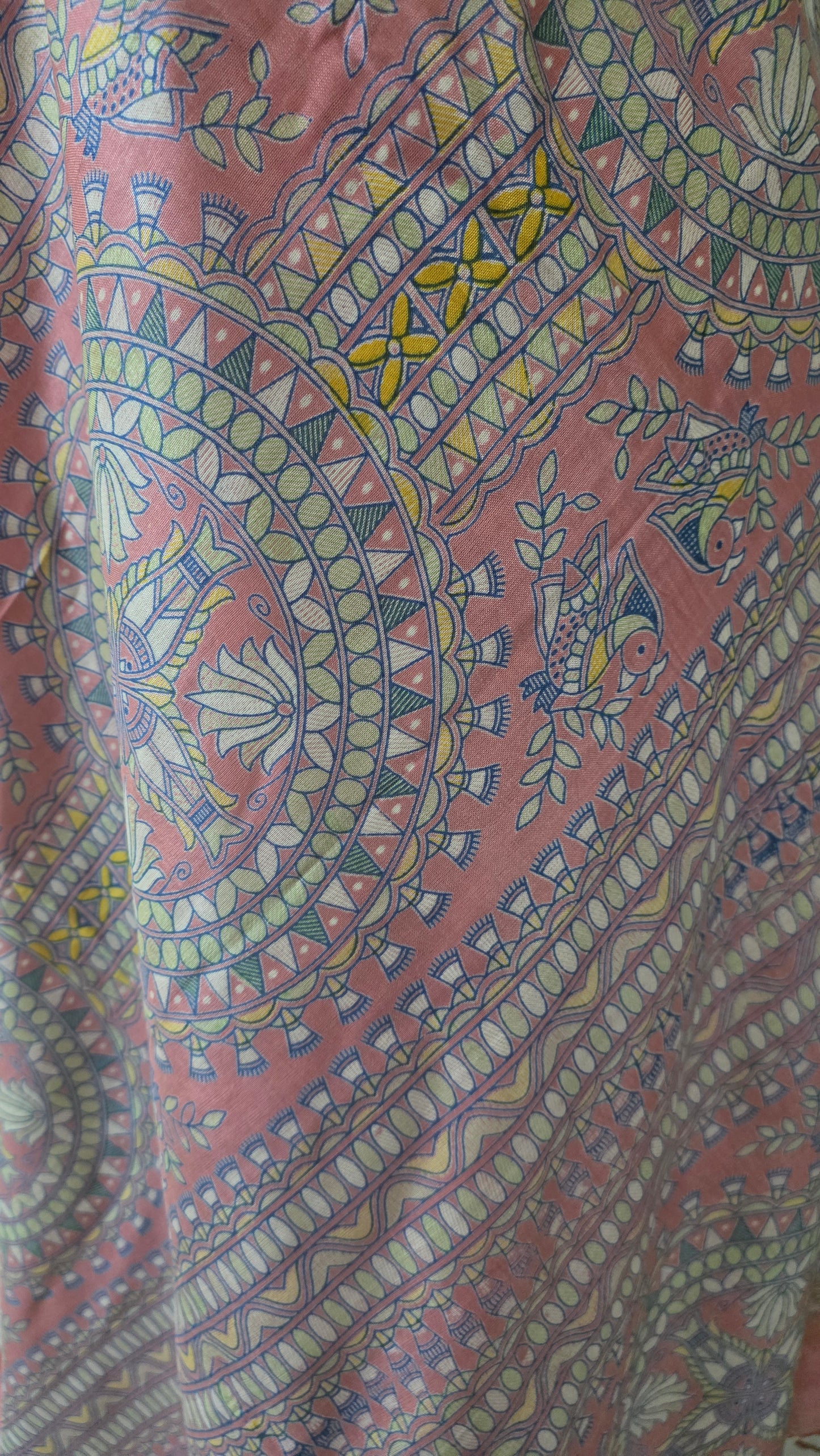 Powder Pink Soft Silk Madhubani Printed Saree
