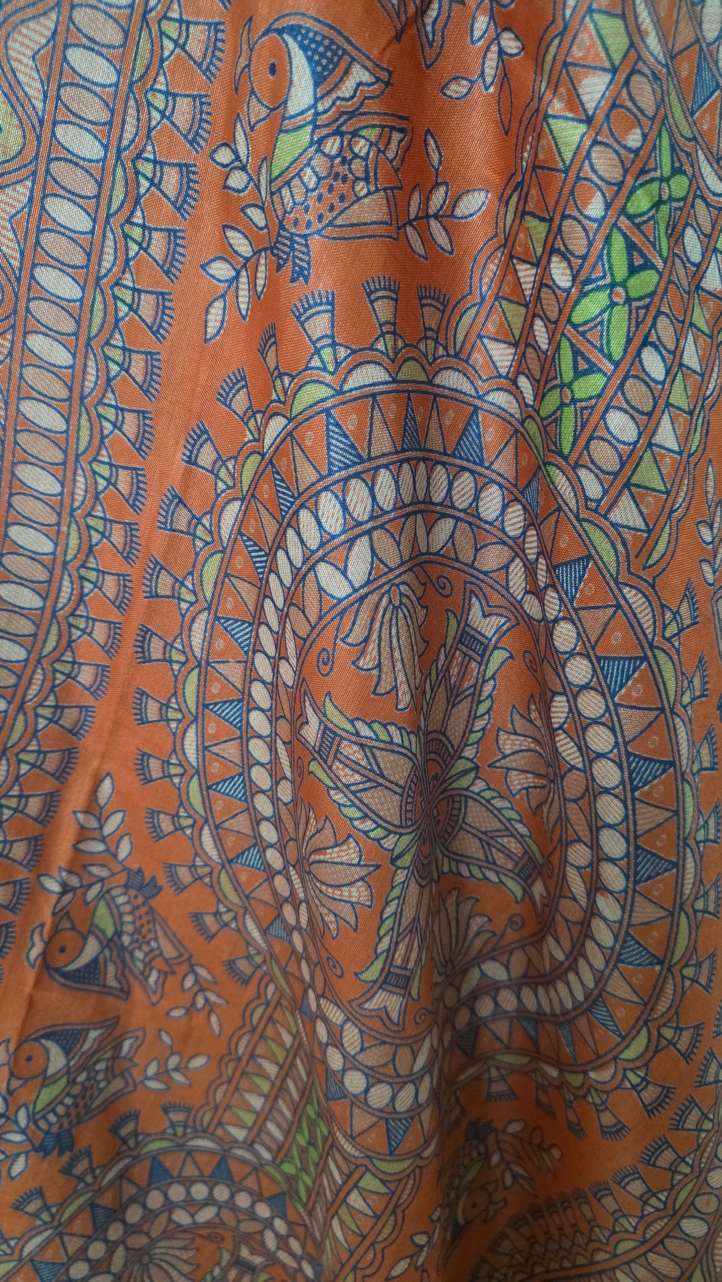 Orange Soft Silk Madhubani Printed Saree