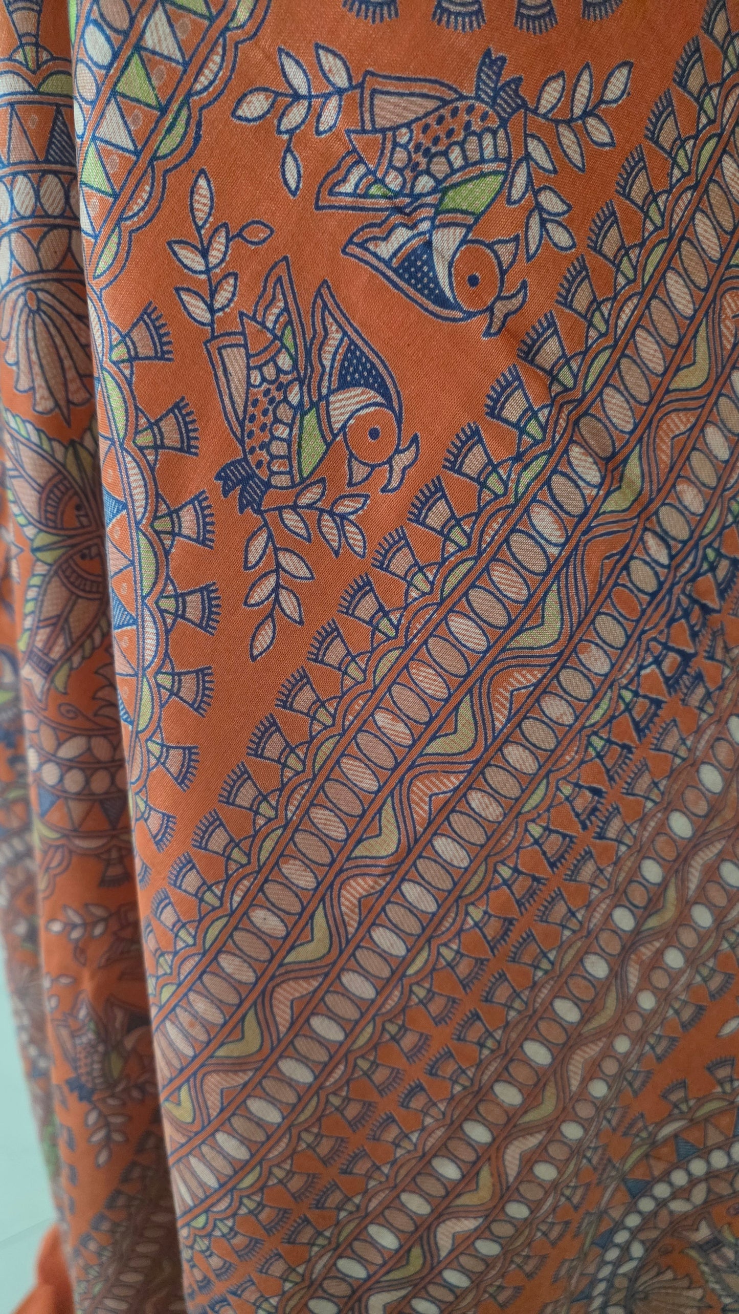 Orange Soft Silk Madhubani Printed Saree