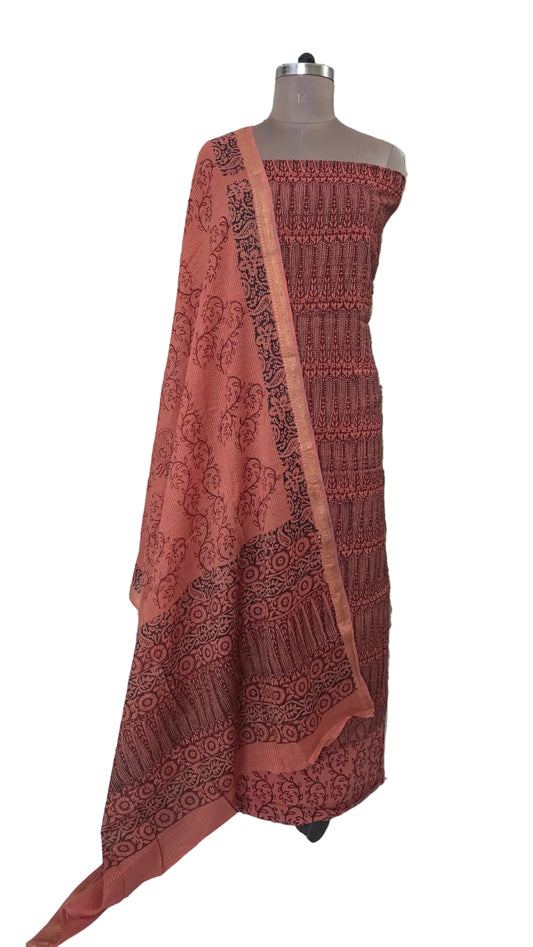 Peach orange Pure Cotton Maheshwari Bagh Printed Suit with Dupatta MH46