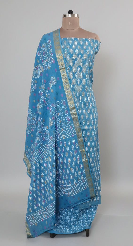 Firozi Blue Pure Cotton Maheshwari Bagh Printed Suit with Dupatta MH52