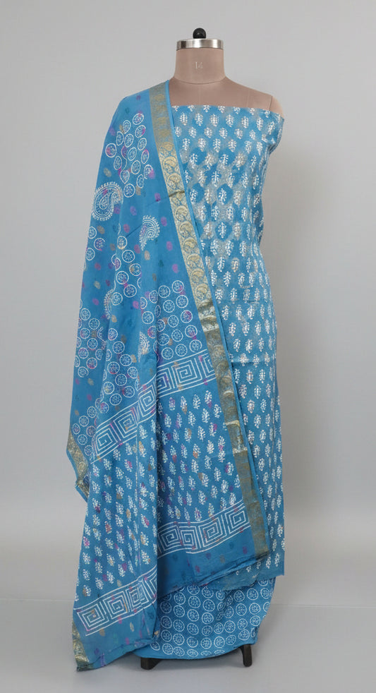 Firozi Blue Pure Cotton Maheshwari Bagh Printed Suit with Dupatta MH52
