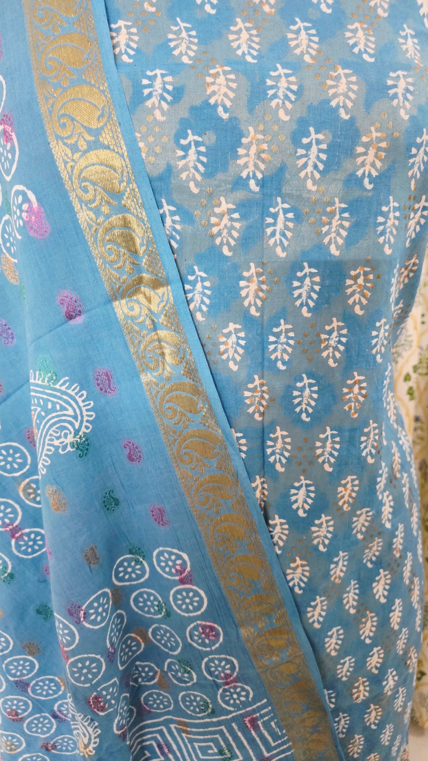 Firozi Blue Pure Cotton Maheshwari Bagh Printed Suit with Dupatta MH52