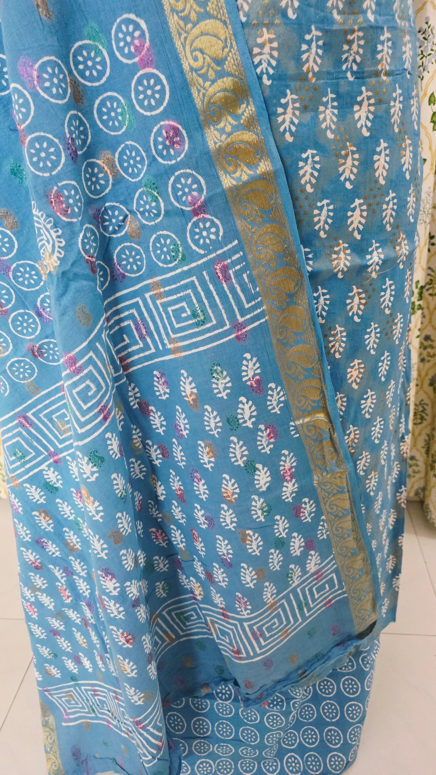 Firozi Blue Pure Cotton Maheshwari Bagh Printed Suit with Dupatta MH52