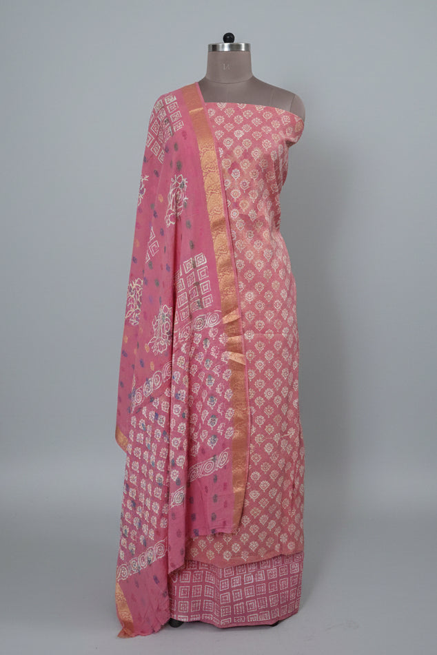 Peachy Pink Pure Cotton Maheshwari Bagh Printed Suit with Dupatta MH49