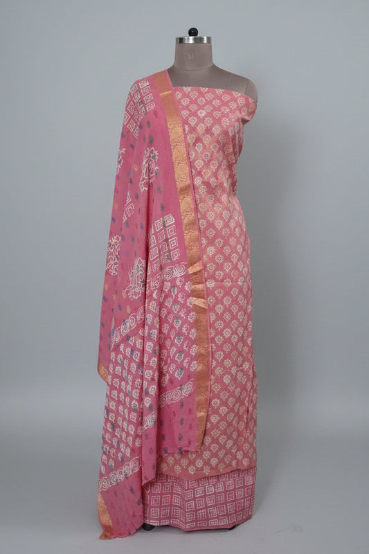 Peachy Pink Pure Cotton Maheshwari Bagh Printed Suit with Dupatta MH49