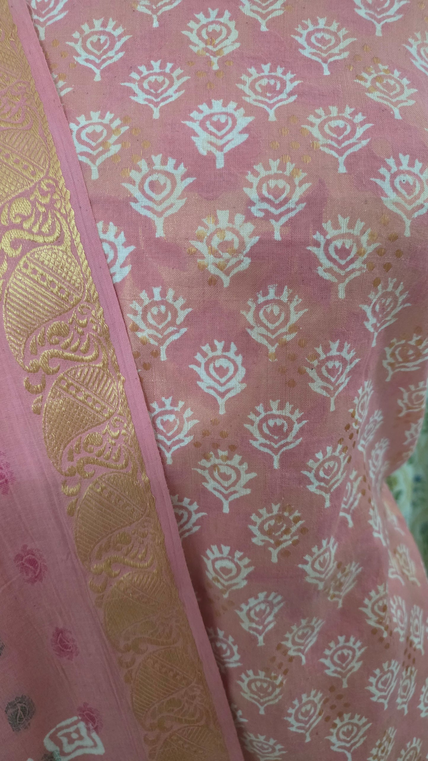 Peachy Pink Pure Cotton Maheshwari Bagh Printed Suit with Dupatta MH49